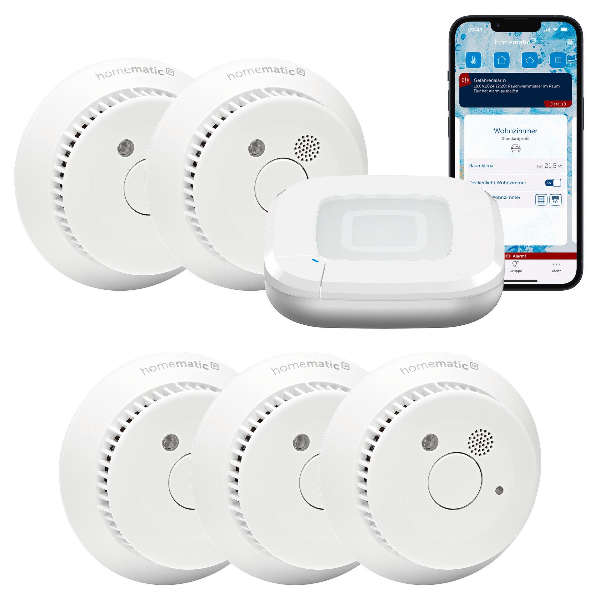 Homematic IP Starter Set Rauchwarnmelder - Rauchmelder 5 Räume Smart-Home-Zubehör