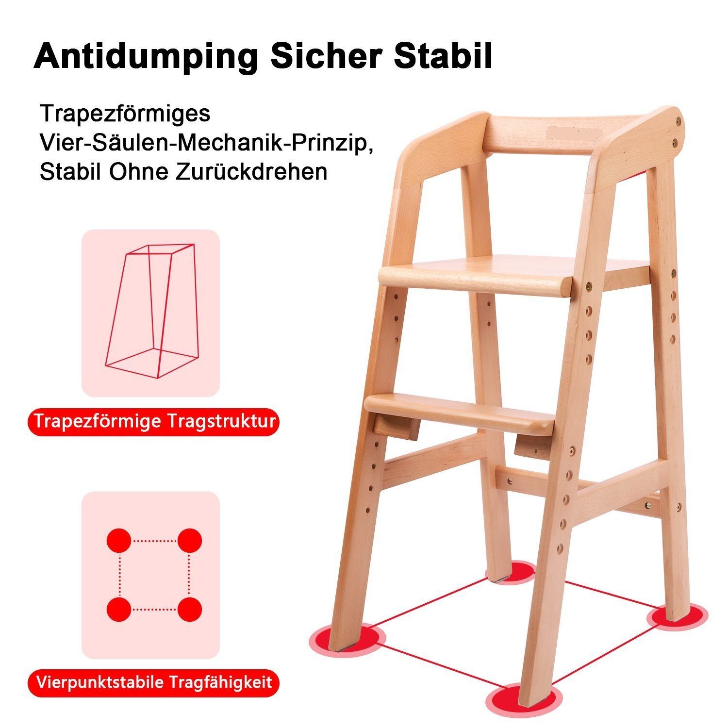 Ezebaby Stuhl Kinderstuhl Mitwachsender Holz Stuhl für kinder 3 - 12 Jahren