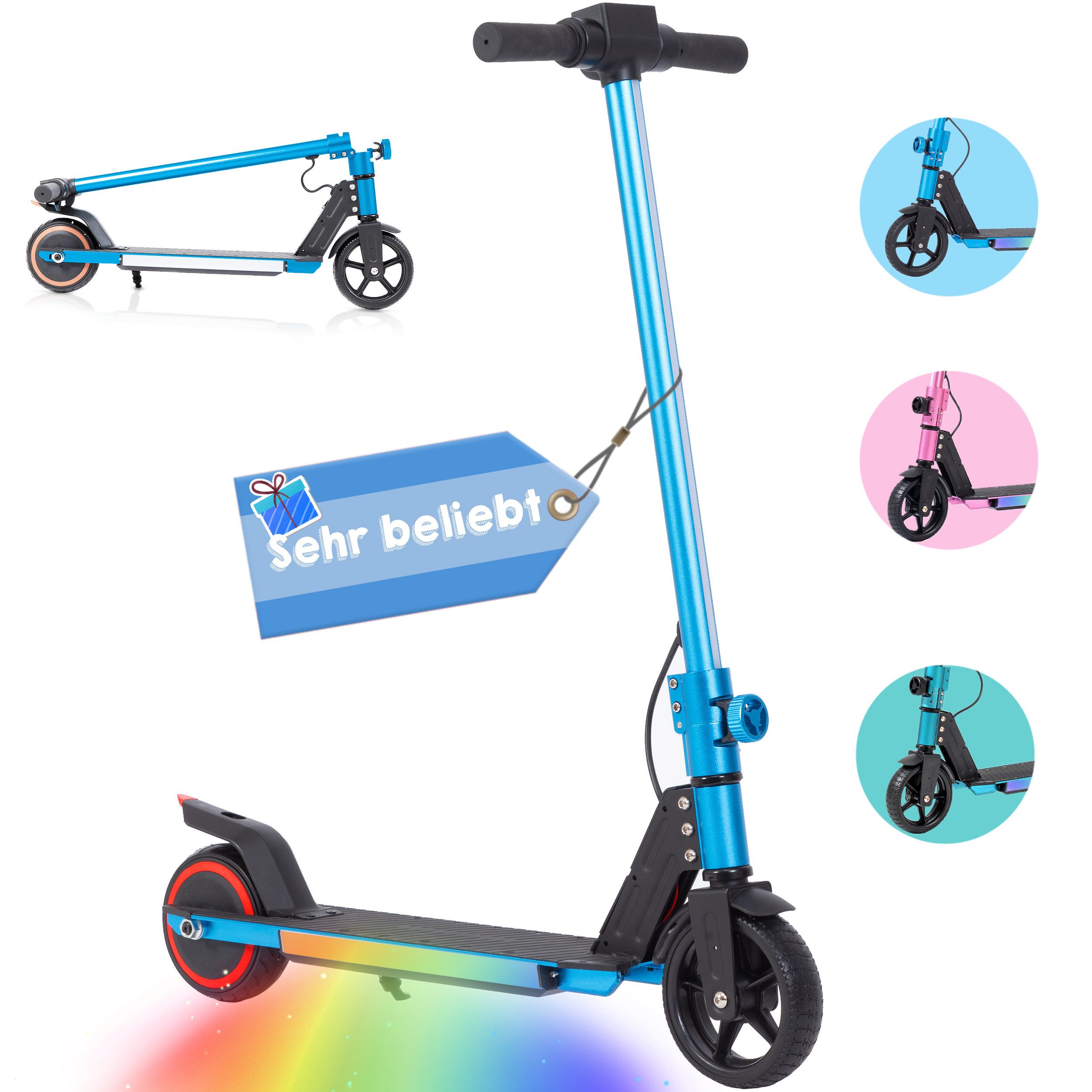 OOTD Elektro-Kinderroller 6,5″ Kinder-E-Roller mit Akku, LED & EBS-Bremse