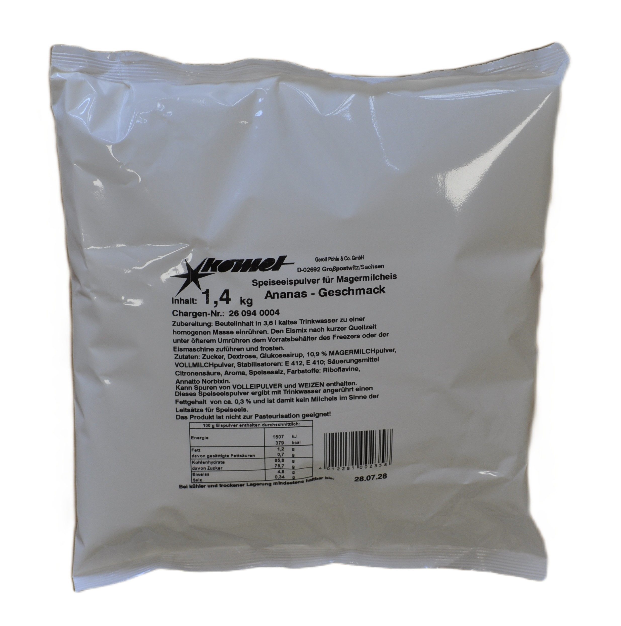 Komet Dessertpulver Ananas 1,40 kg, 1400 g, Eispulver Softeispulver Speiseeispulver Eismaschine