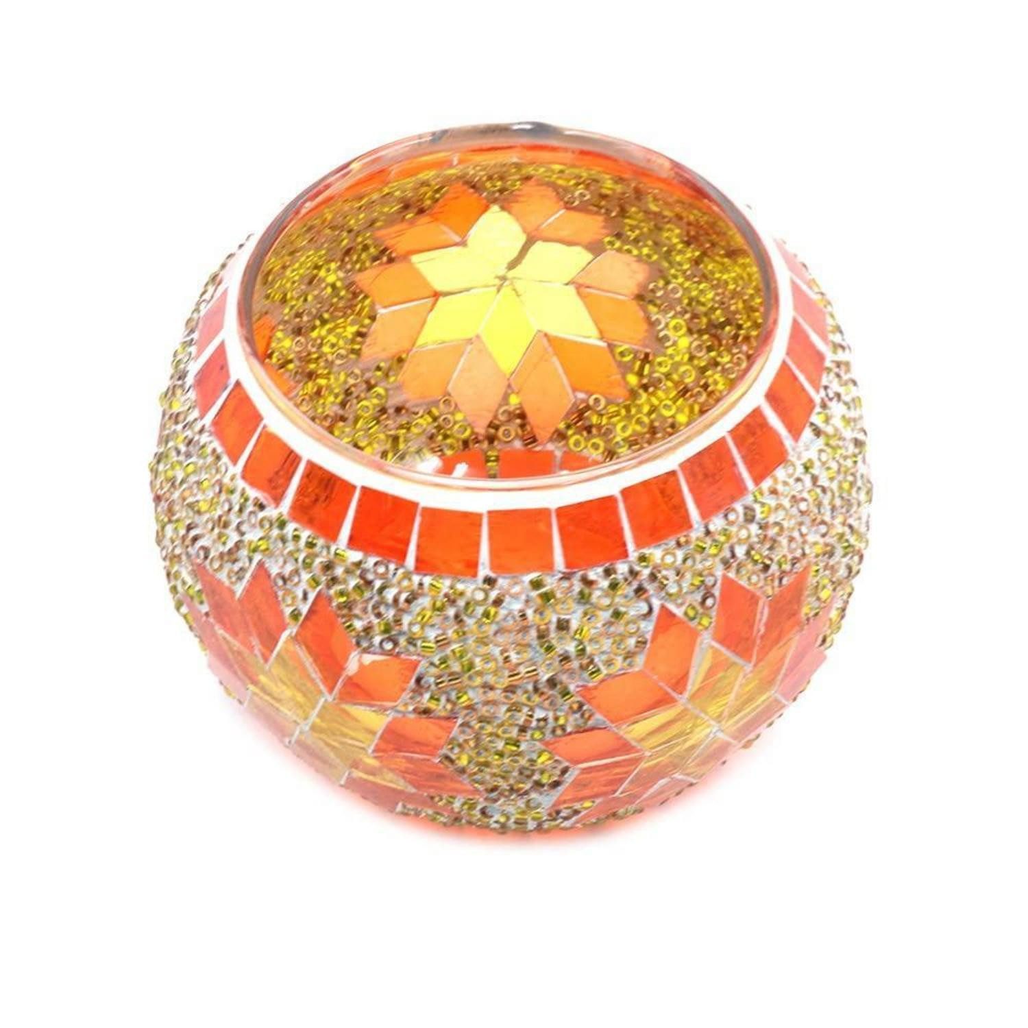 LuxusKollektion Teelichthalter Kerzenhalter Glas Mosaik Orange (1 St)
