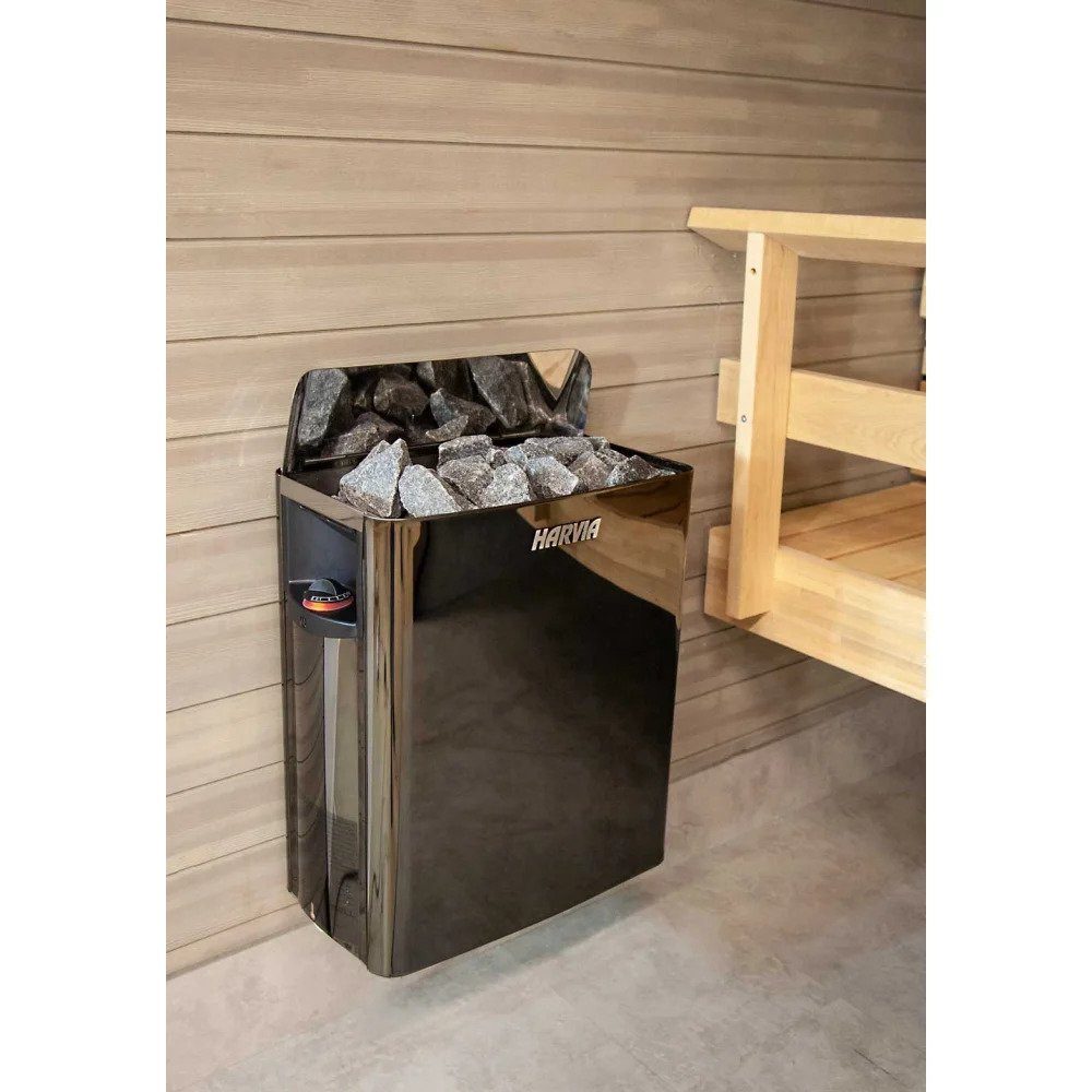 HARVIA Saunaofen Harvia The Wall Black Steel Elektro-Saunaofen 6,0 kW, 6 kW, Integrierte Steuerung, Elektrisches Heizen; Gleichmäßige Wärmeverteilung; Aufgussbetrieb