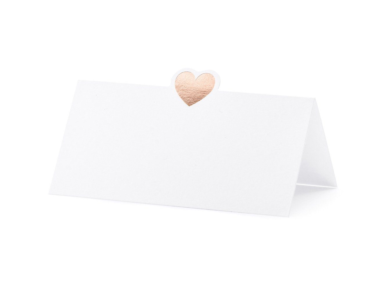 partydeco Grußkarten, Tischkarten mit Herz 10x5cm blanko 10 Stück weiß / rosegold | Papier
