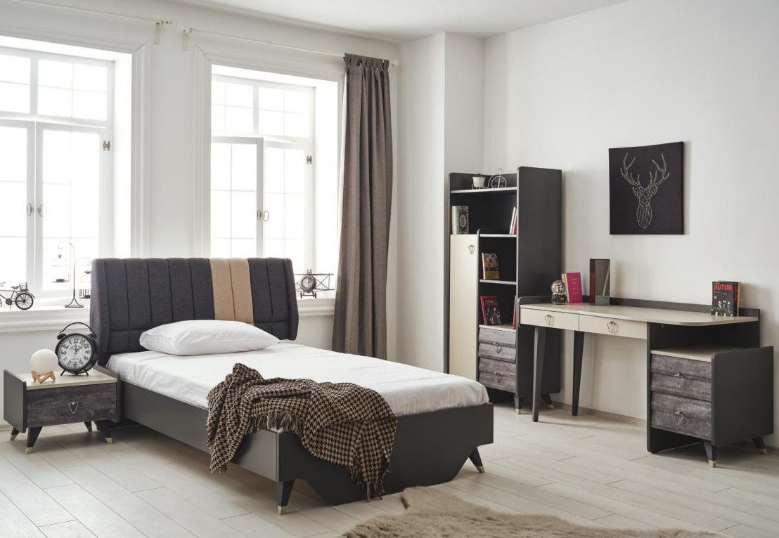 Xlmoebel Schlafzimmer-Set Elegantes Schlafzimmer-Ensemble mit Bett und Bücherregal, (4-tlg., 4tlg Schlafzimmer Set(Bett + Nachttisch + Bücherregal + Schreibtisch), Hergestellt in Europa
