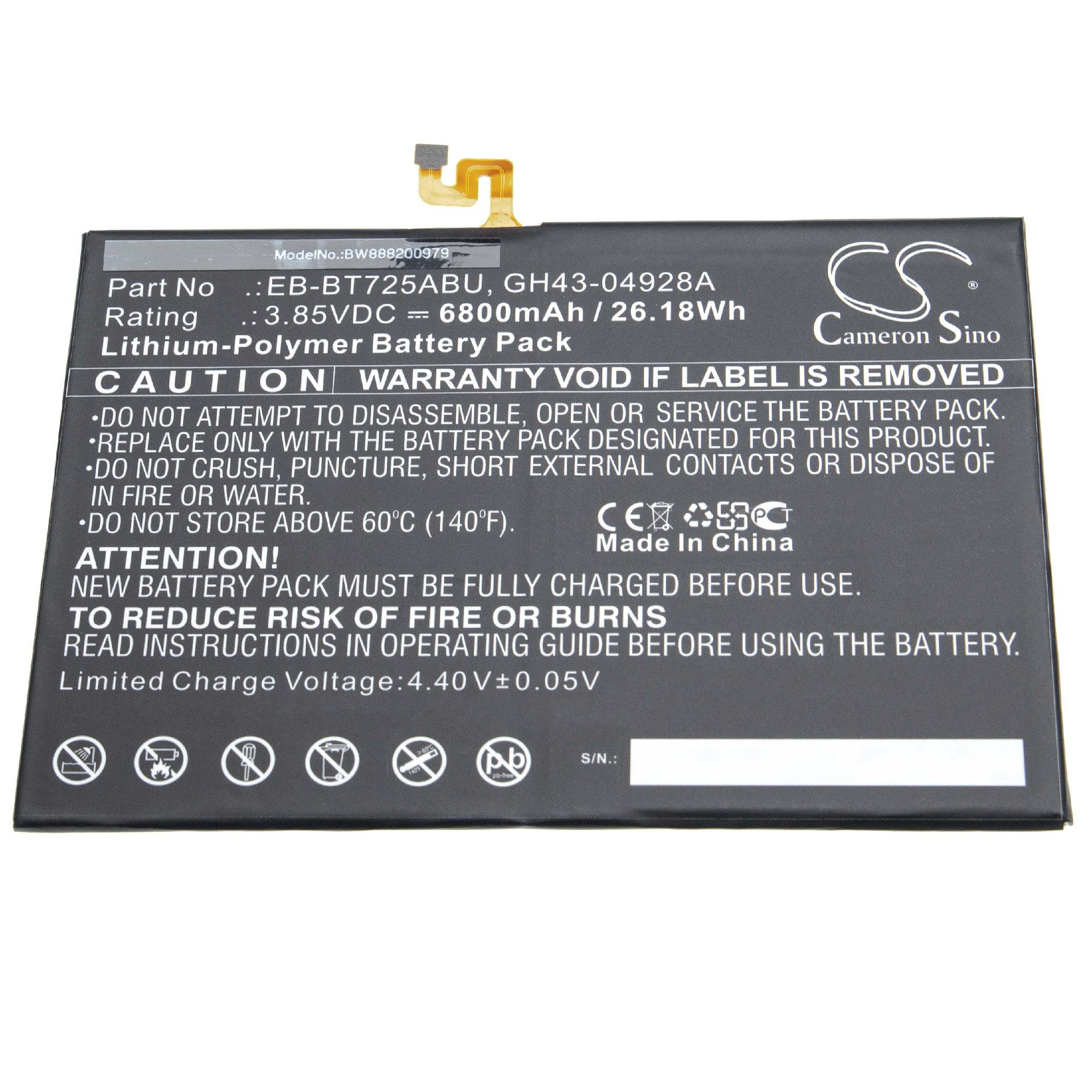 vhbw Ersatz für Samsung EB-BT725ABU, GH43-04928A für Tablet-Akku Li-Polymer 6800 mAh (3,85 V)