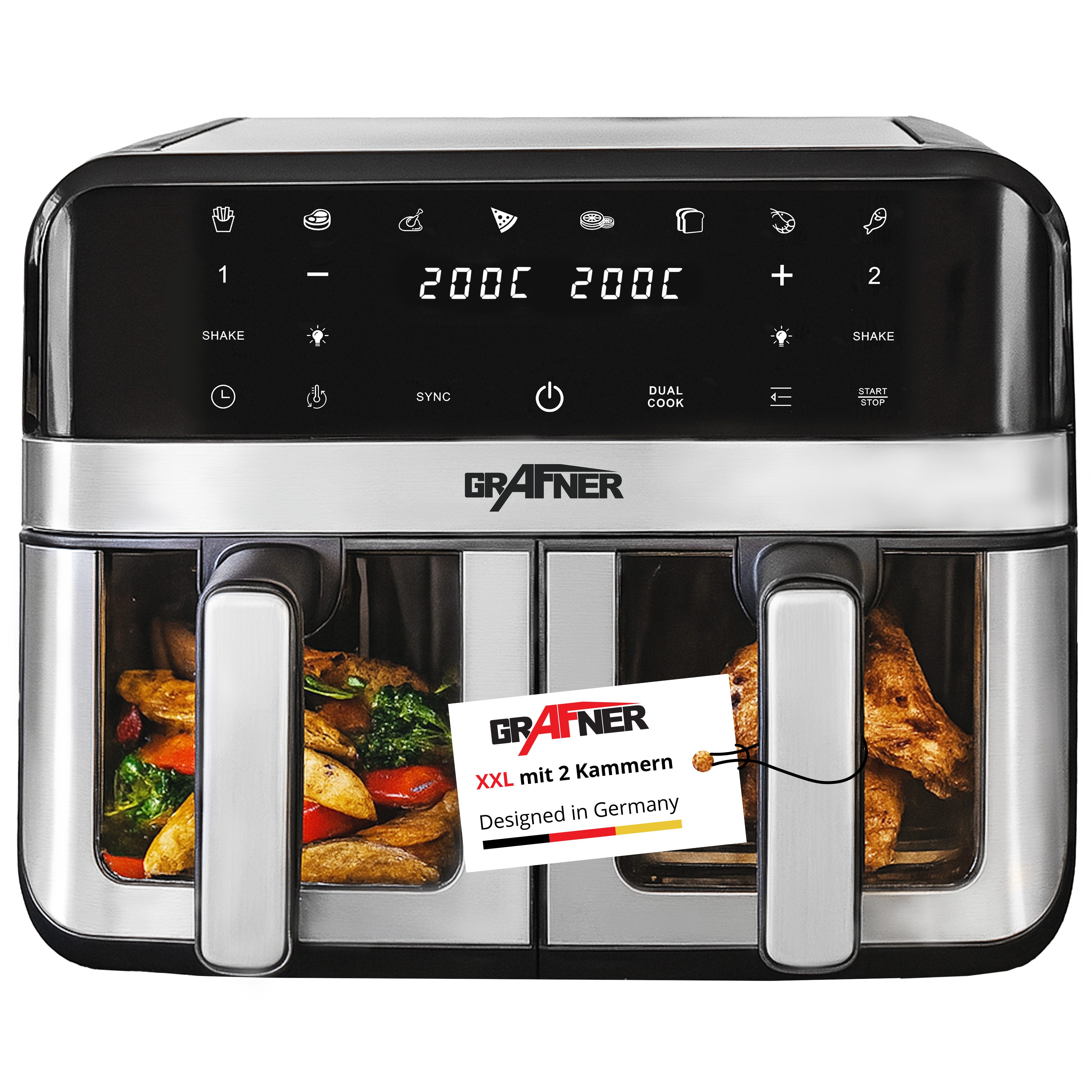Grafner Heißluftfritteuse, 2400 W, 2 Körbe