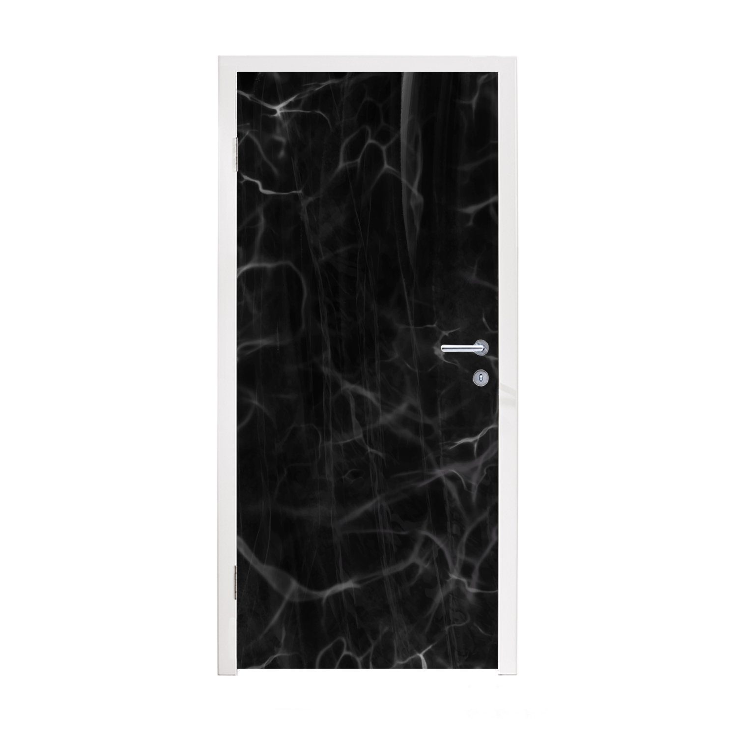 75x205 Marmor Tür, - Matt, für Muster Fototapete bedruckt, (1 MuchoWow - St), Türaufkleber, cm Schwarz, Türtapete