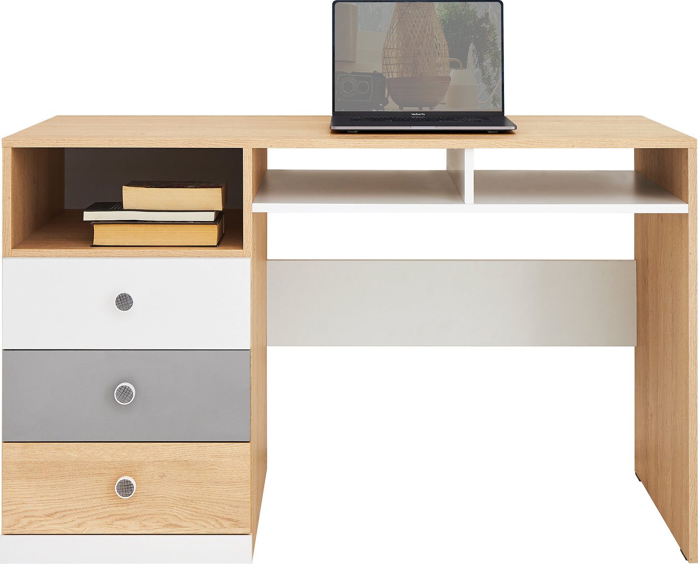Masseno Schreibtisch BRERA 125 x 76 cm mit 3 Schubladen Eichefarben