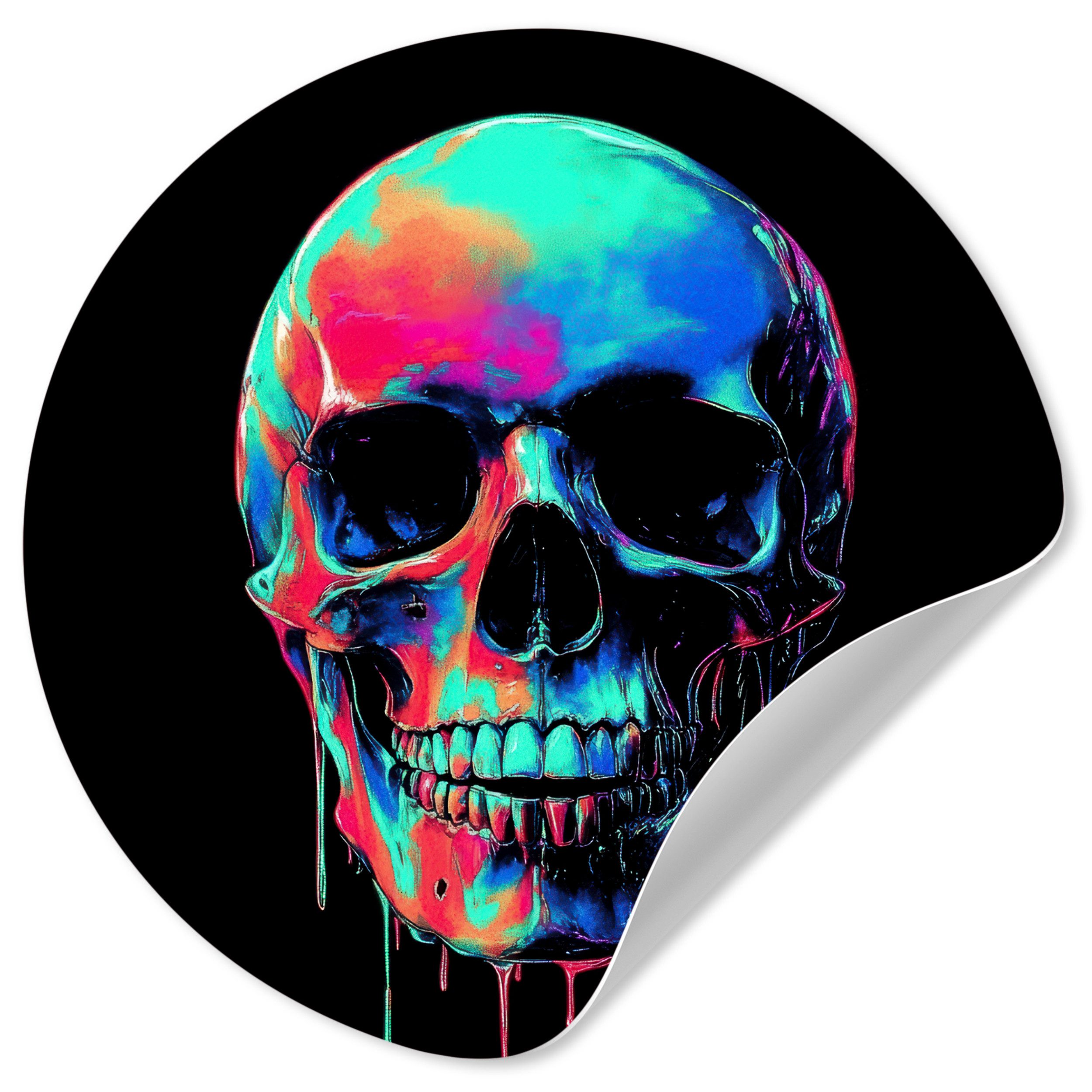 MuchoWow Wandsticker Totenkopf - Graffiti - Blau - Farbenfroh (1 St), Wandtattoo Selbstklebend, Wohnzimmer Deko Aufkleber, 30x30 cm