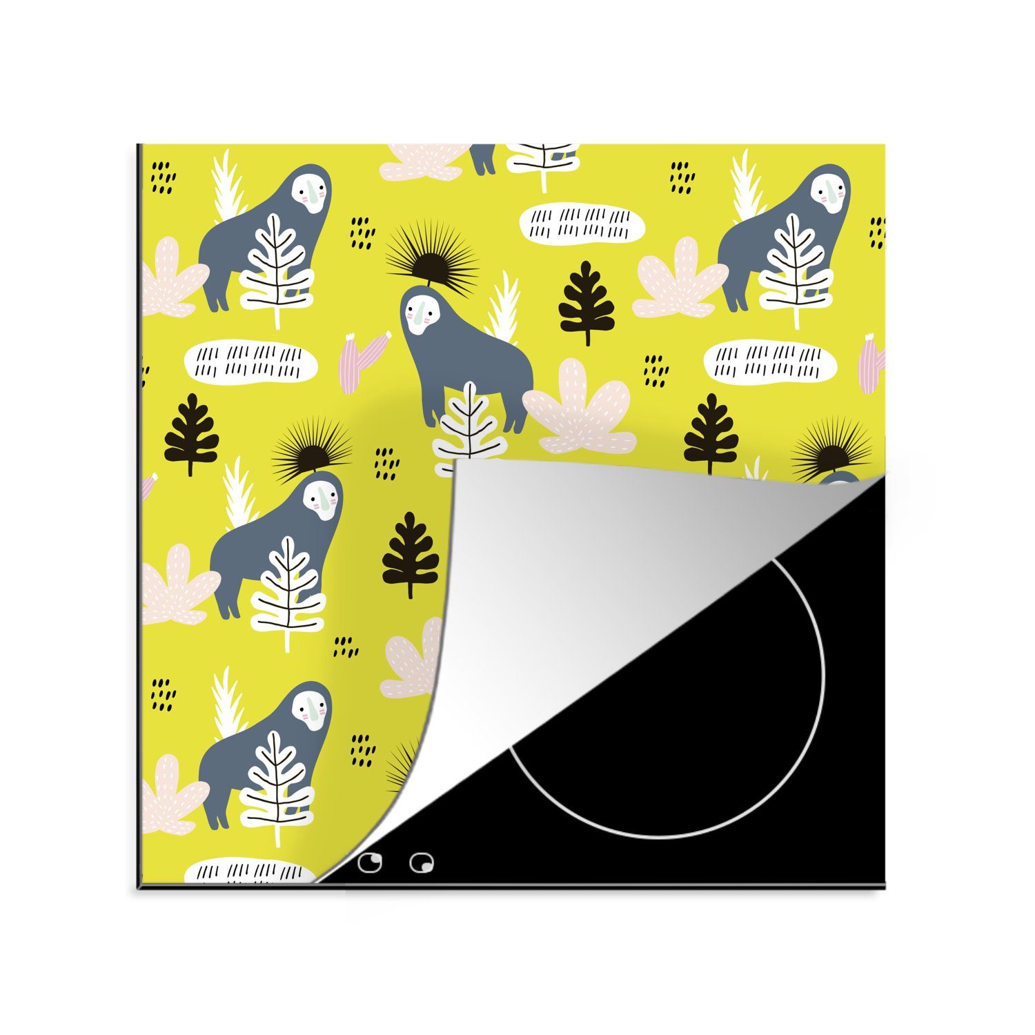 MuchoWow Herdblende-/Abdeckplatte Dschungel - Affe - Blätter - Gelb, Vinyl, (1 tlg), 78x78 cm, Ceranfeldabdeckung, Arbeitsplatte für küche | Herdabdeckplatten