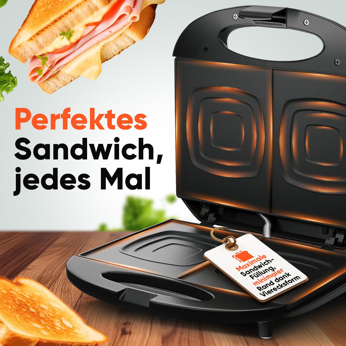BOMANN Sandwichmaker ST 6074 CB, Sandwichtoaster mit Backampel & isolierter Griff