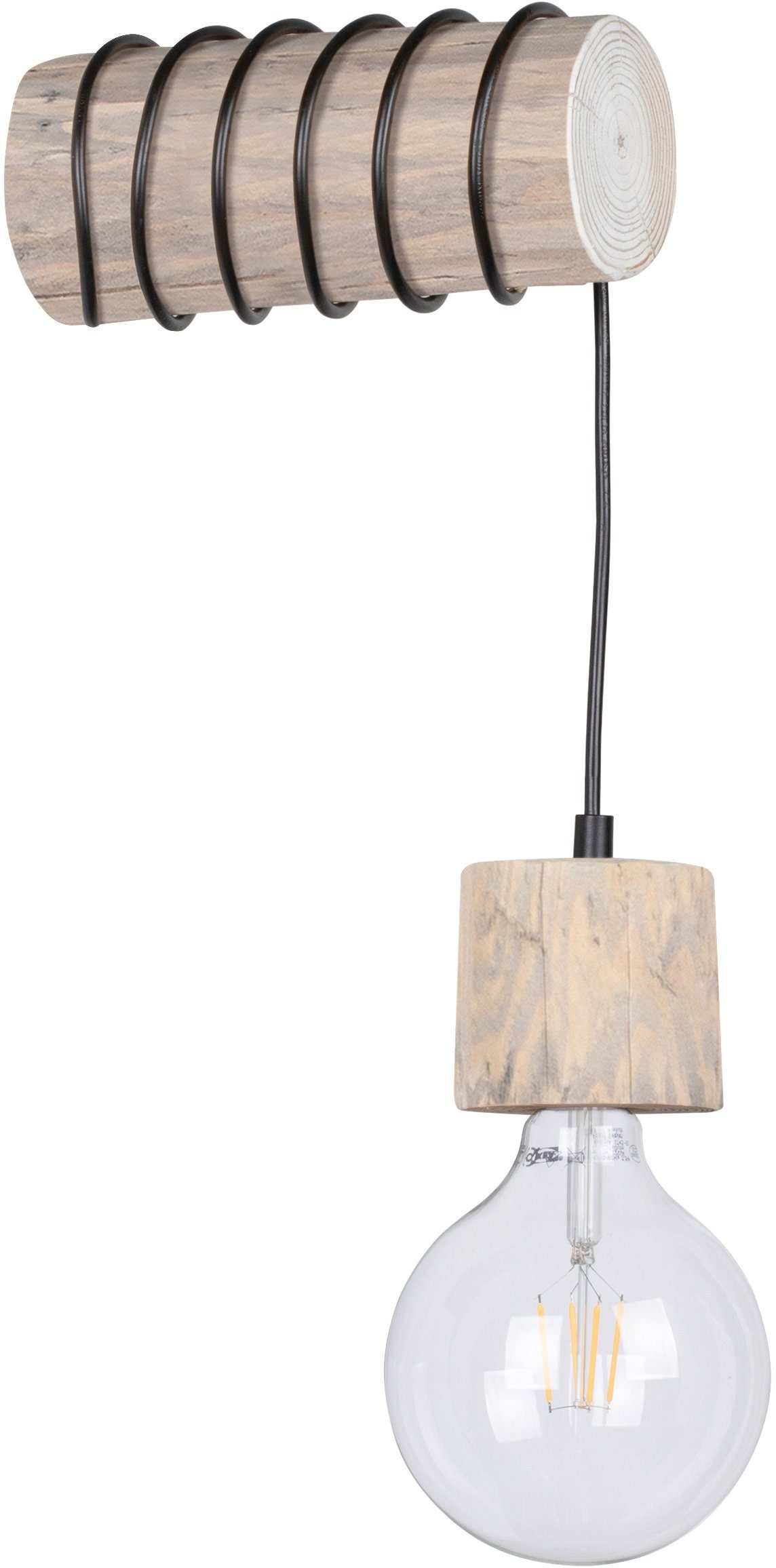 aus Kiefernholz grau Holz Light Holzbalken wechselbar, TRABO Leuchtmittel massivem cm, PINO, 8-12 SPOT gebeizt Ø Wandleuchte