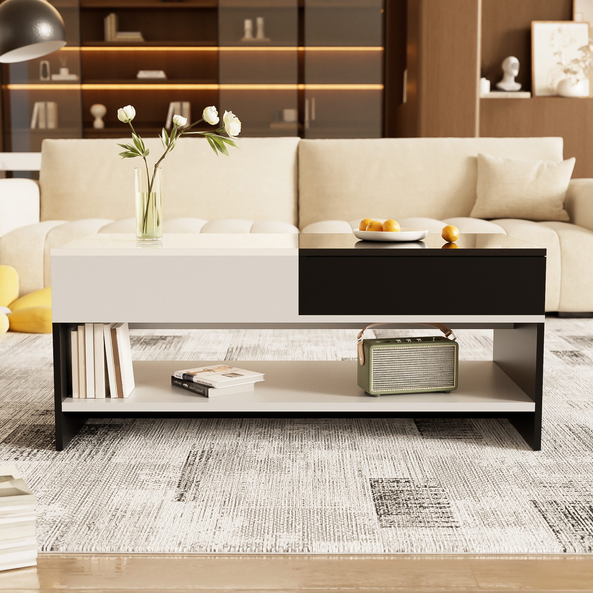Furnishings Home Couchtisch Moderner,Hochglanz,mit 2 SchubladenundoffenenFä günstig online kaufen