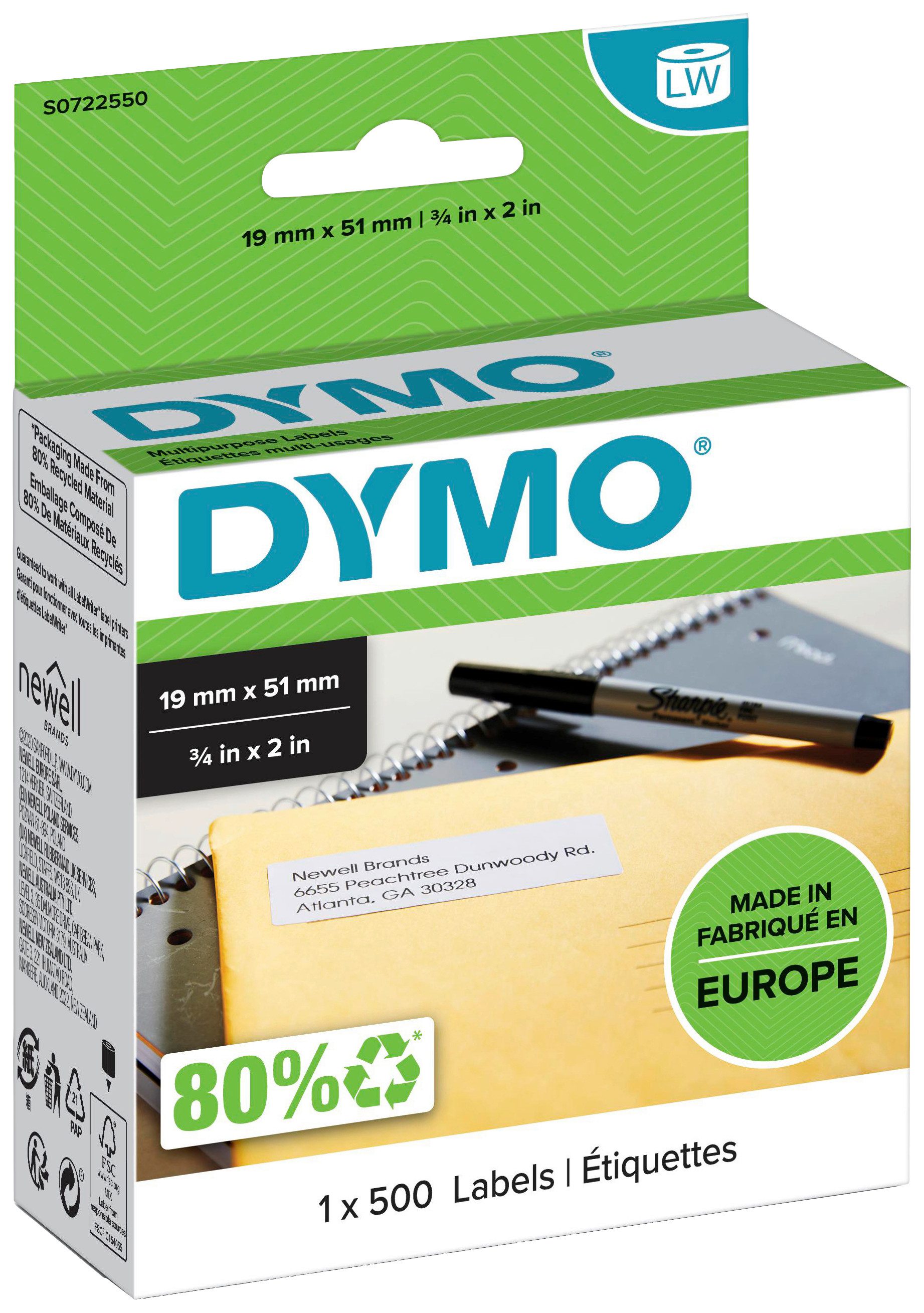 DYMO Etiketten DYMO Etiketten Rolle 11355 S0722550 19 x 51 mm Papier Weiß 500 St. Wi