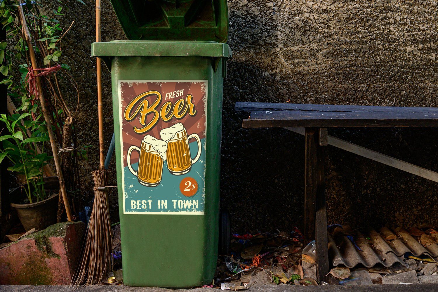 MuchoWow Container, (1 - St), Wandsticker Mancave Abfalbehälter Sticker, Mülleimer-aufkleber, Bierkrug Zitate - Vintage - Mülltonne,