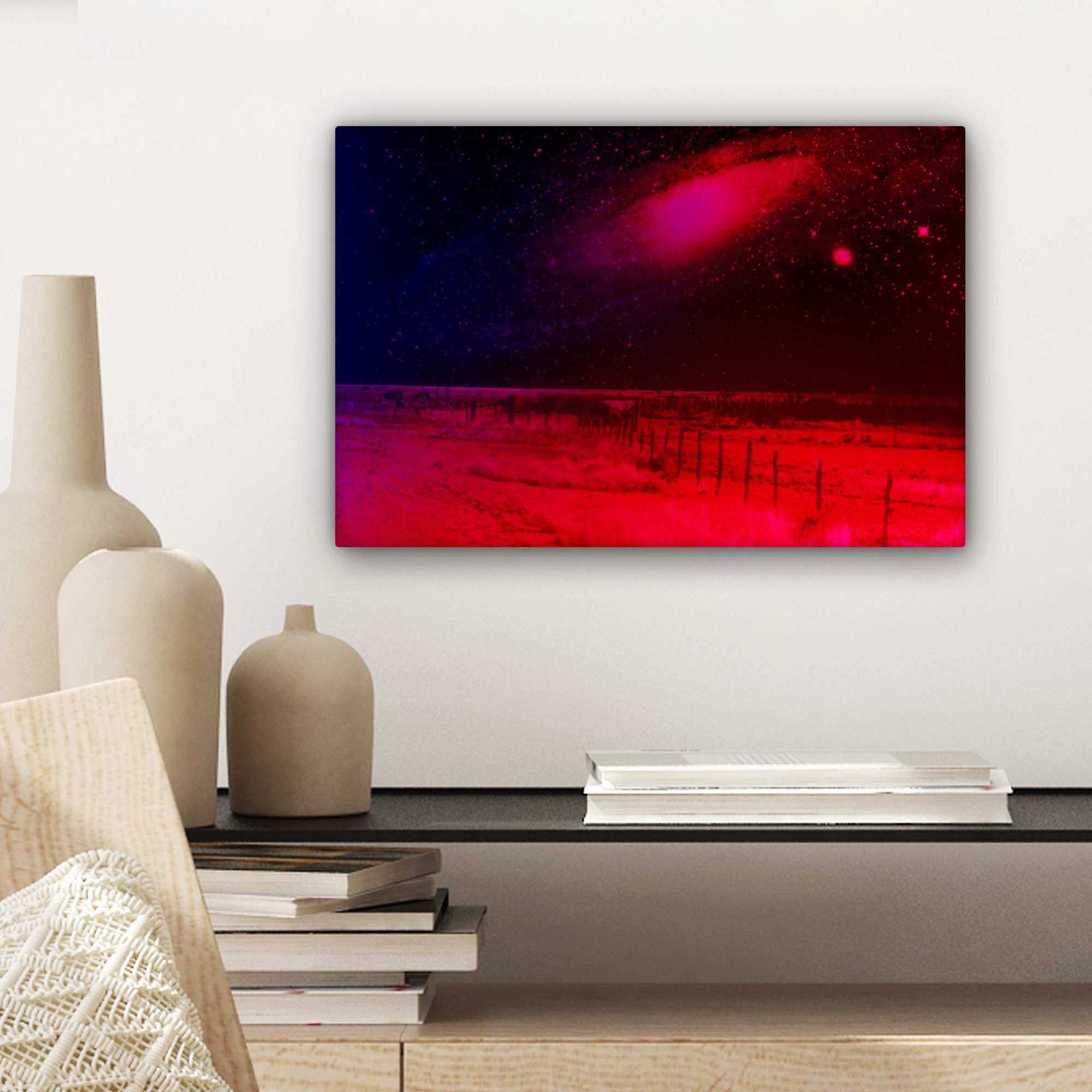 OneMillionCanvasses® Leinwandbild Galaxie cm Sternenhimmel, Rot St), Wanddeko, Wandbild Aufhängefertig, - 30x20 (1 - Leinwandbilder