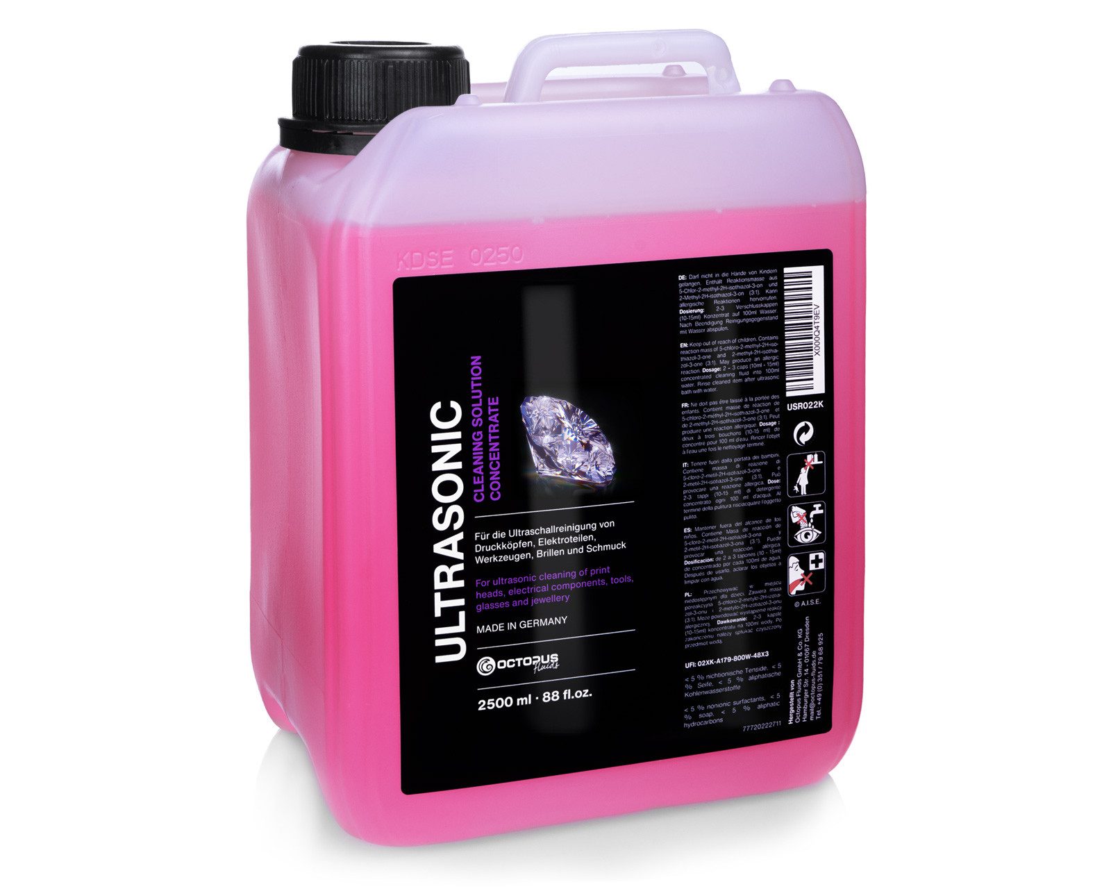 OCTOPUS Fluids Ultraschallreiniger 2,5 Liter Ultraschall Spezial Reinigungskonzentrat Amethyst rosa, 2,5 Liter Made in Germany