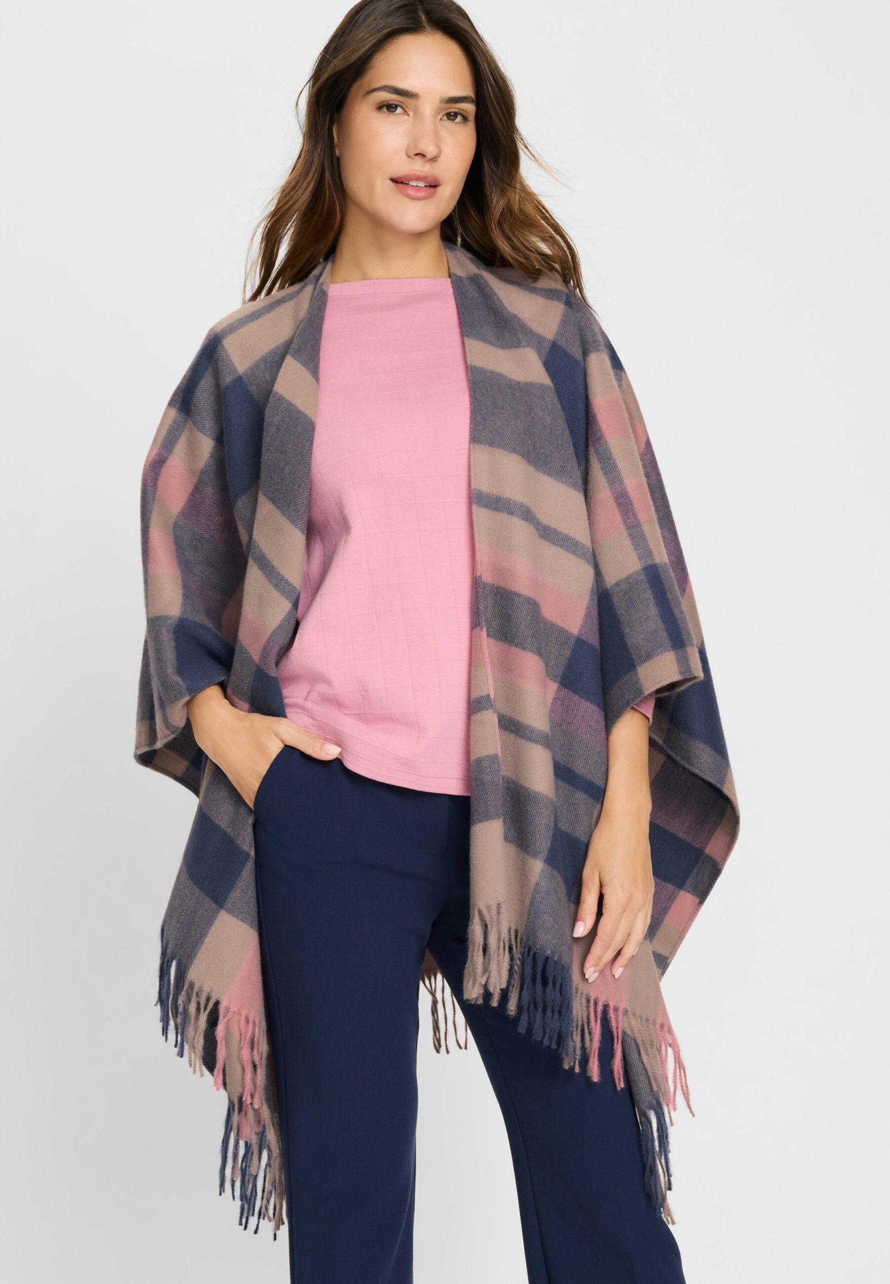 Olsen Strickcape Cape mit grafischem Print