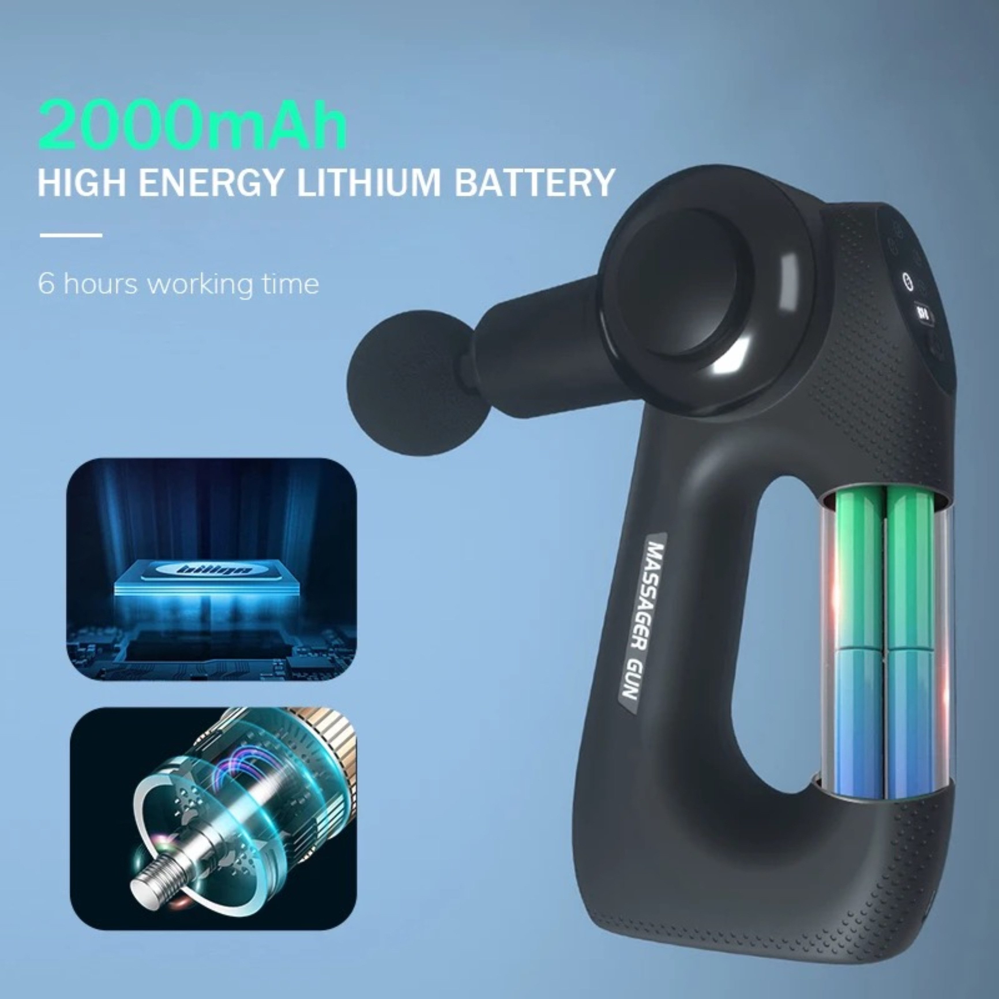 Lalano`S Cosmetics Massagepistole Ergo MassageGun, 6 Massageaufsätze, davon 2 für eine Heiss/Kaltmassage, 5 Intensitätslevel, für alle Muskelpartien, Gesichtsmassagegerät, Tiefengewebe-Muskelmassagegerät