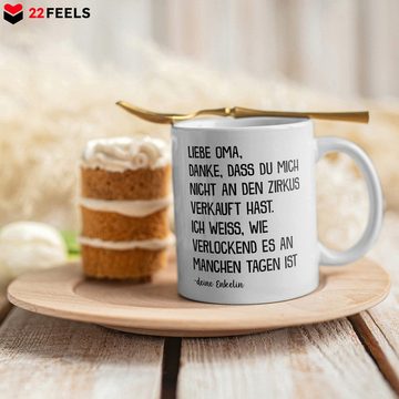 22Feels Tasse Oma Geschenk von Enkelin Geburtstag Grossmutter Kaffeetasse Frau Rente, Keramik, Made in Germany, Spülmaschinenfest