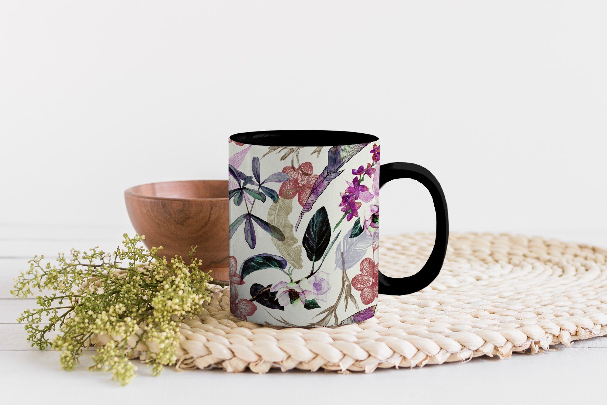 Blumen - Zaubertasse, Tasse Farbwechsel, Teetasse, - Vintage MuchoWow Muster, - Dschungel Kaffeetassen, Keramik, Geschenk