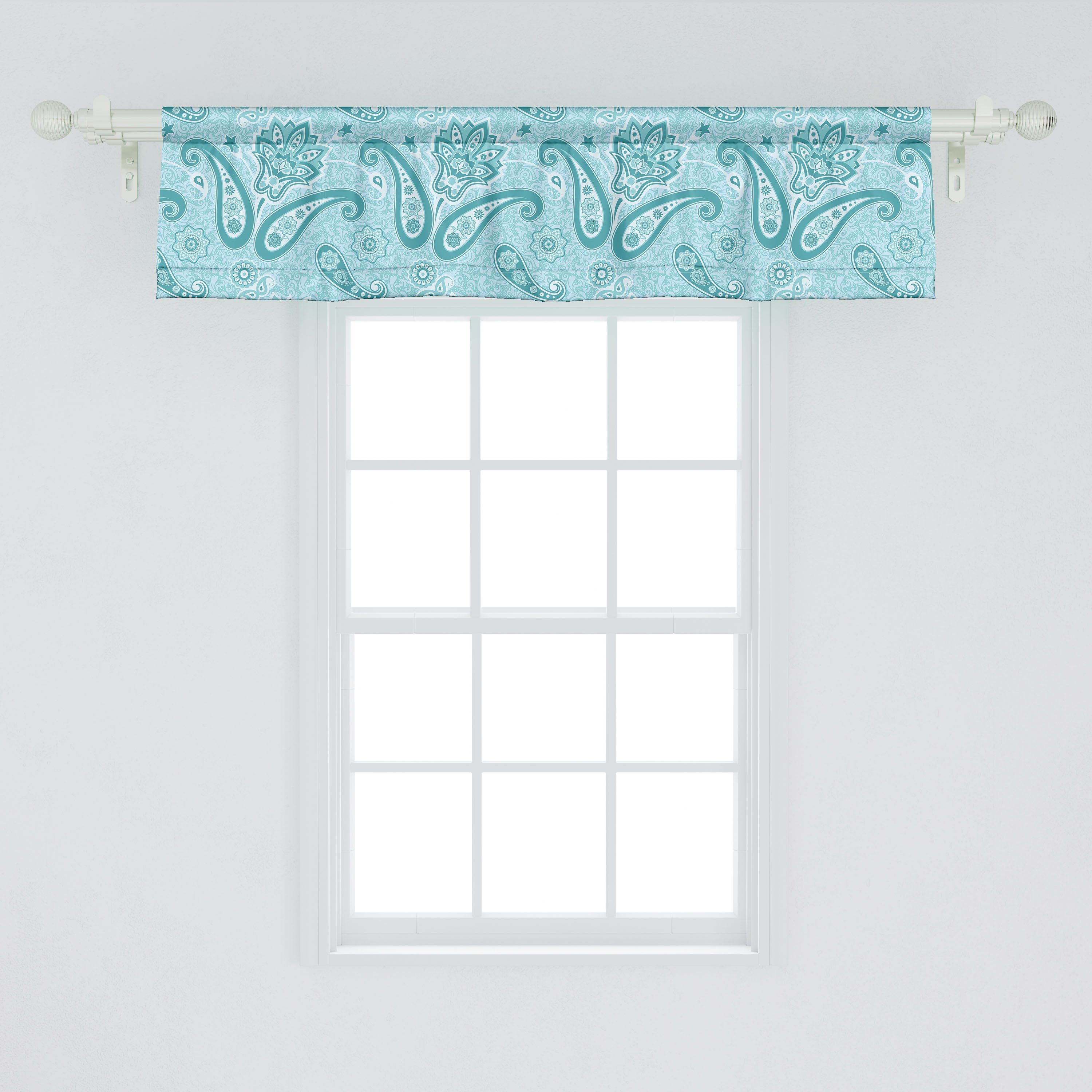 Scheibengardine Microfaser, Stangentasche, Dekor Hippie Volant Vorhang mit Paisley Schlafzimmer Küche für Blumen Abakuhaus,