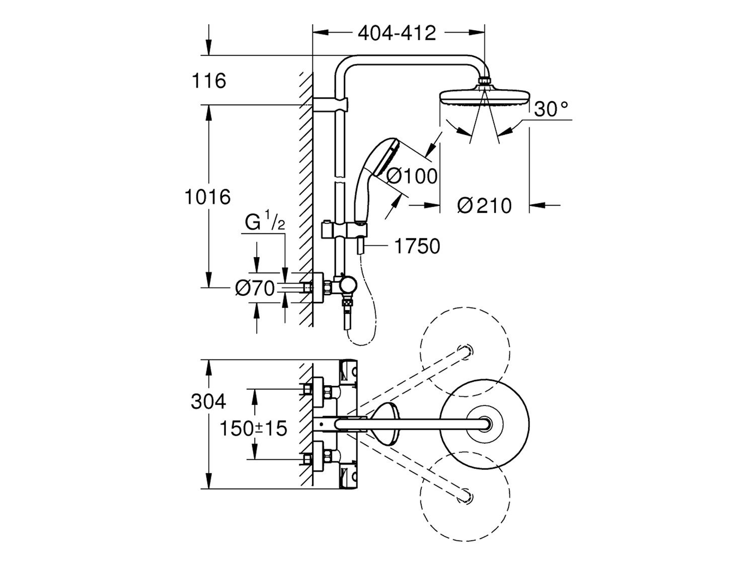 Grohe Duschsystem Bau System 210 – Thermostat, 210 mm Regendusche, Handbrau günstig online kaufen