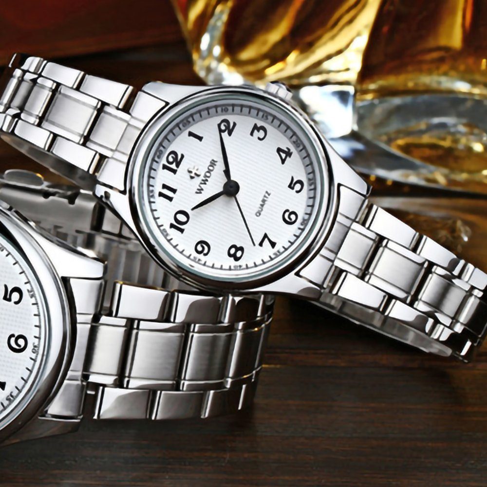 Armbanduhr GelldG Herrenuhren Kalender wasserdichte Uhr mit Weiß Edelstahlband