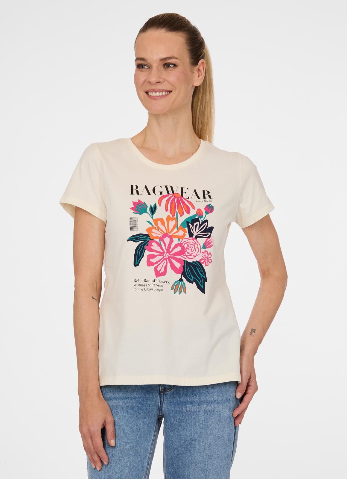 Ragwear Kurzarmshirt MINTTA PP mit bedruckter Optik und Druck, Loose Fit, pflegeleicht