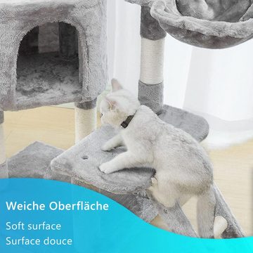 NYVI Kratzbaum Katzen Kratzbaum Figaro 102 cm Grau - Kletterbaum für Katzen, Mit Katzenhöhle, Hängematte, Plattform, Katzenspielzeug und Sisal