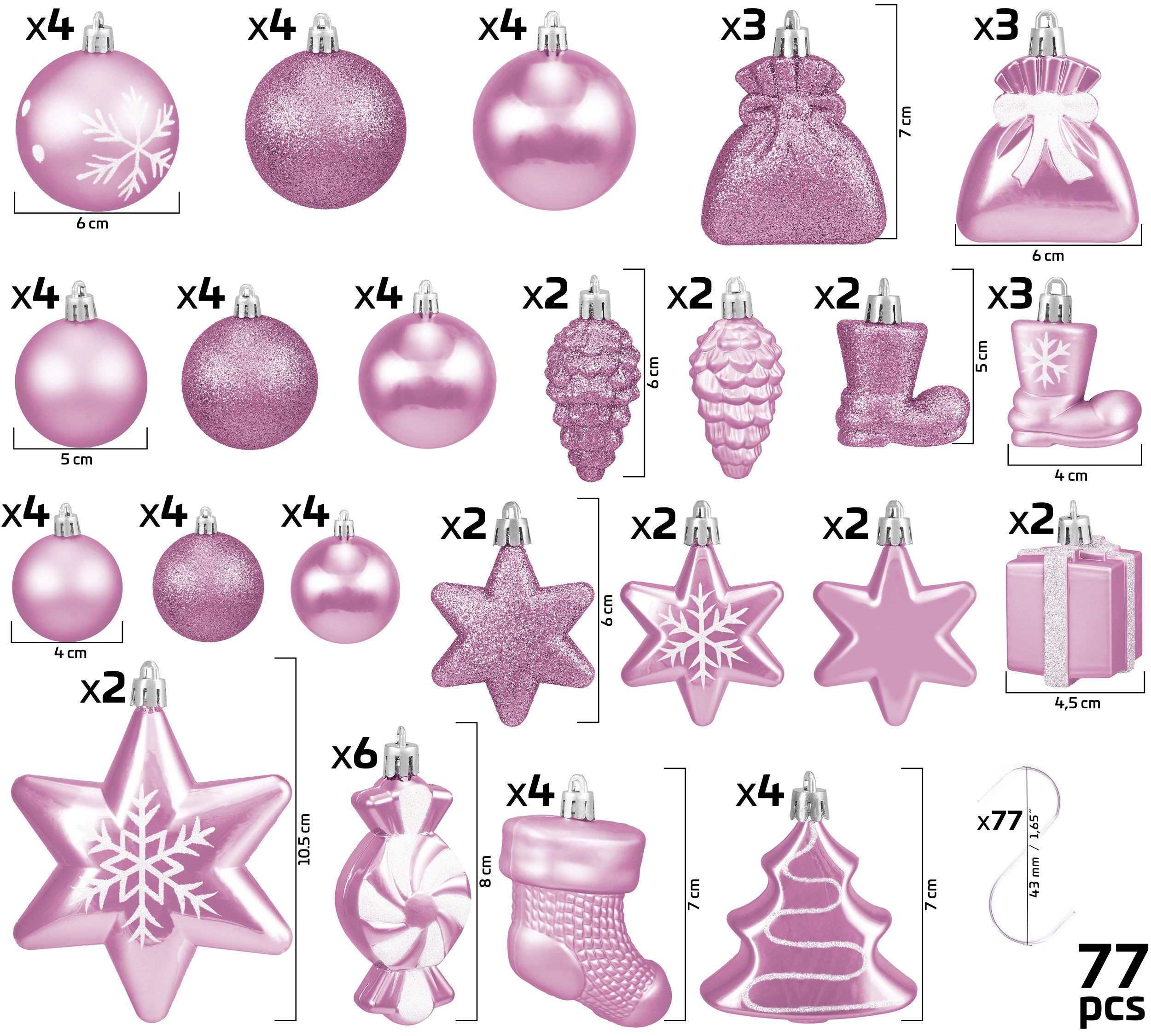 BRUBAKER Weihnachtsbaumkugel 77-teiliges Weihnachtskugel-Set, Christbaumschmuck aus Kunststoff, Weihnachtsdekoration Baumkugeln