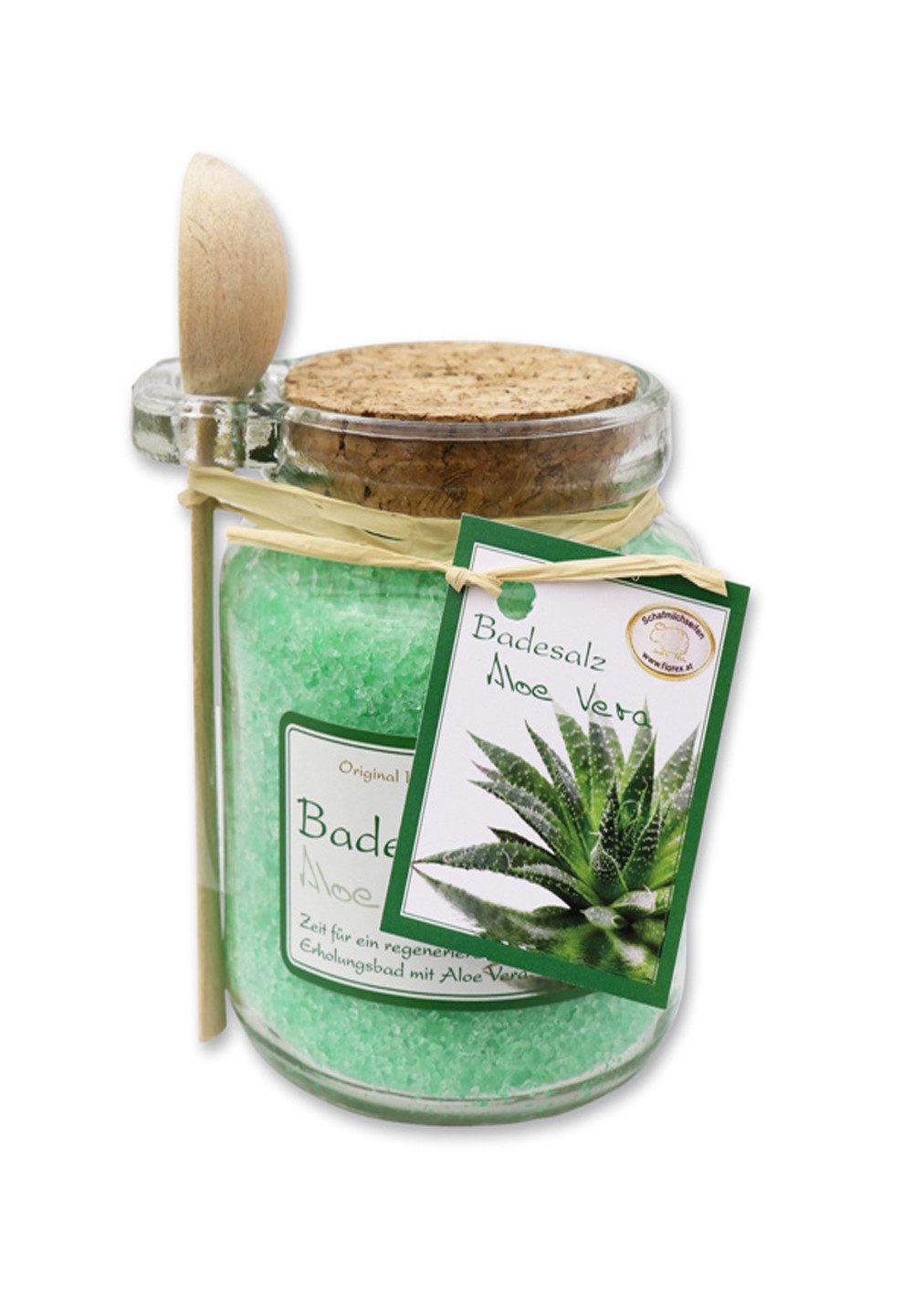 Gerlinde Hofer _ Florex GmbH Badezusatz B1420 Aloe Vera, Badesalz mit Bio Schafmilch im Glas mit Holzlöffel 300 g