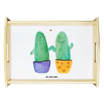 Mr. & Mrs. Panda Tablett Kaktus Liebe - Weiß - Geschenk, Kakteen, Verlobung, Küchentablett, Ta, Echtholz lasiert, (1-tlg), Kratzfeste Oberfläche