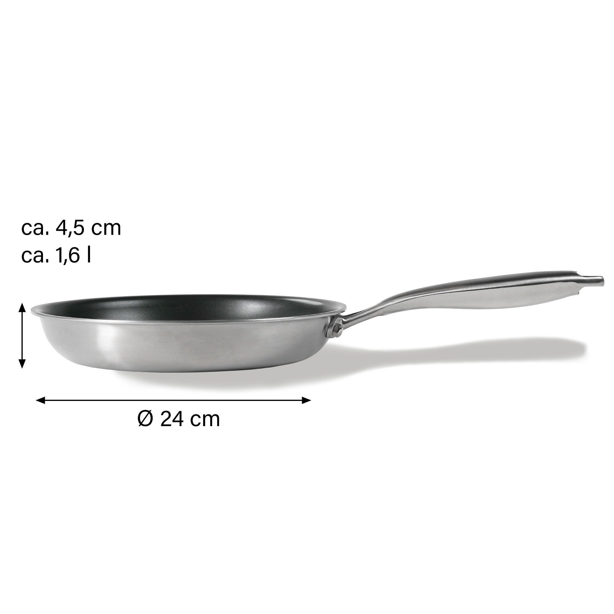 STONELINE Bratpfanne Silverstar® Edelstahlpfanne 24 cm mit Antihaftbeschichtung für, Aluminium, Edelstahl (1-tlg), Edelstahl, für scharfes Anbraten
