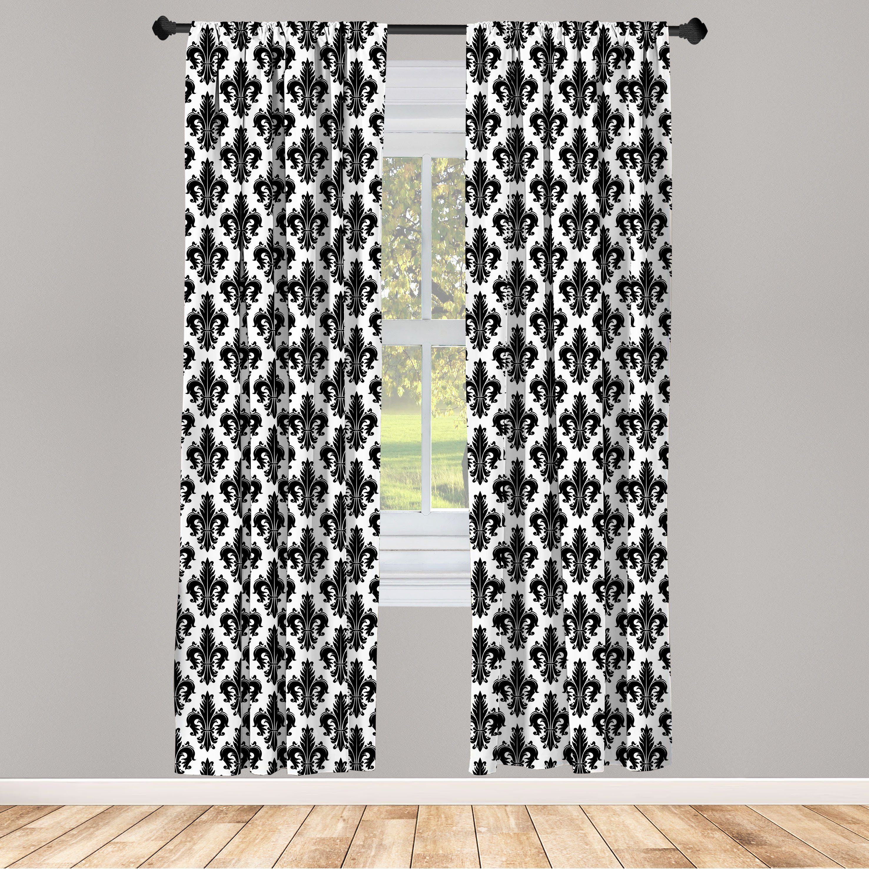 Gardine Vorhang für Wohnzimmer Schlafzimmer Dekor, Abakuhaus, Microfaser, Fleur De Lis Royal Lily Pattern