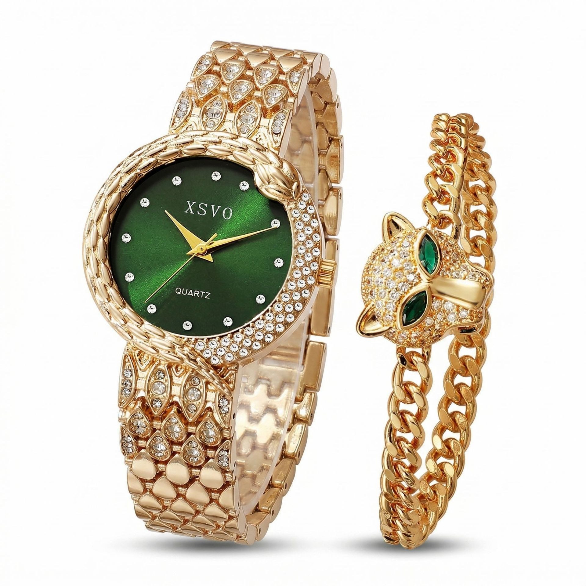Luckice Quarzuhr Premium Damen Schmuckset mit Quarz-Armbanduhr & klassisches Armband, (36mm Edelstahl-Zifferblatt mit Zirkonia-Steinen, Exklusives Geschenkset für Frauen, 2-tlg., Muttertag/Valentinstag/Weihnachten in Präsentbox)