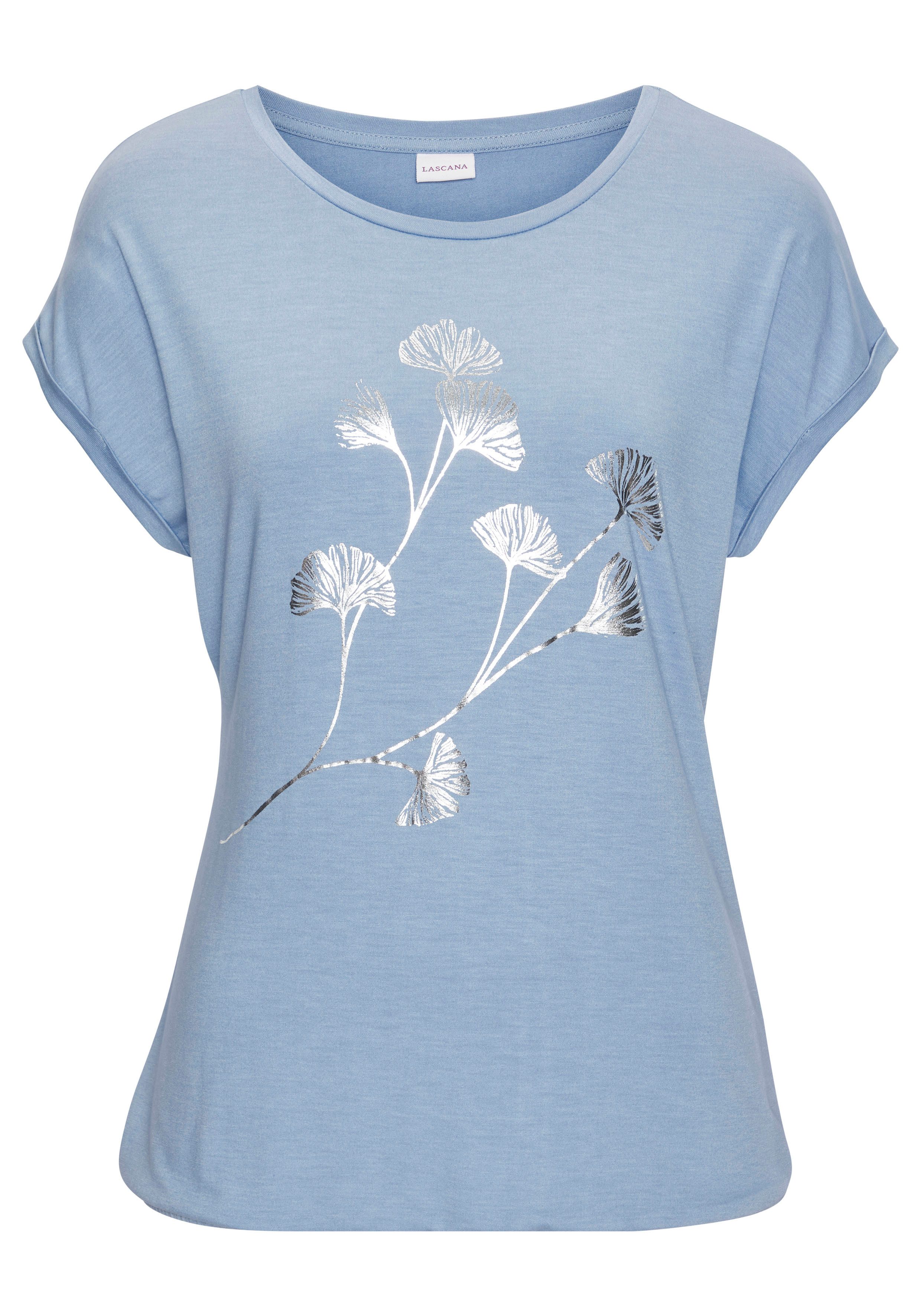 LASCANA Kurzarmshirt mit schimmerndem Blumenprint aus Viskose-Qualität – Bild 2 von 5