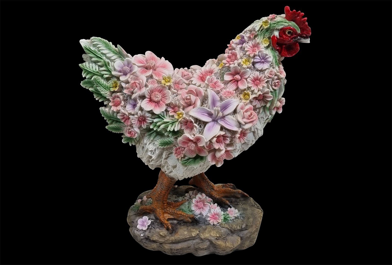 Fachhandel Plus Gartenfigur Dekofigur (1 Blumen St) mit Huhn stehend