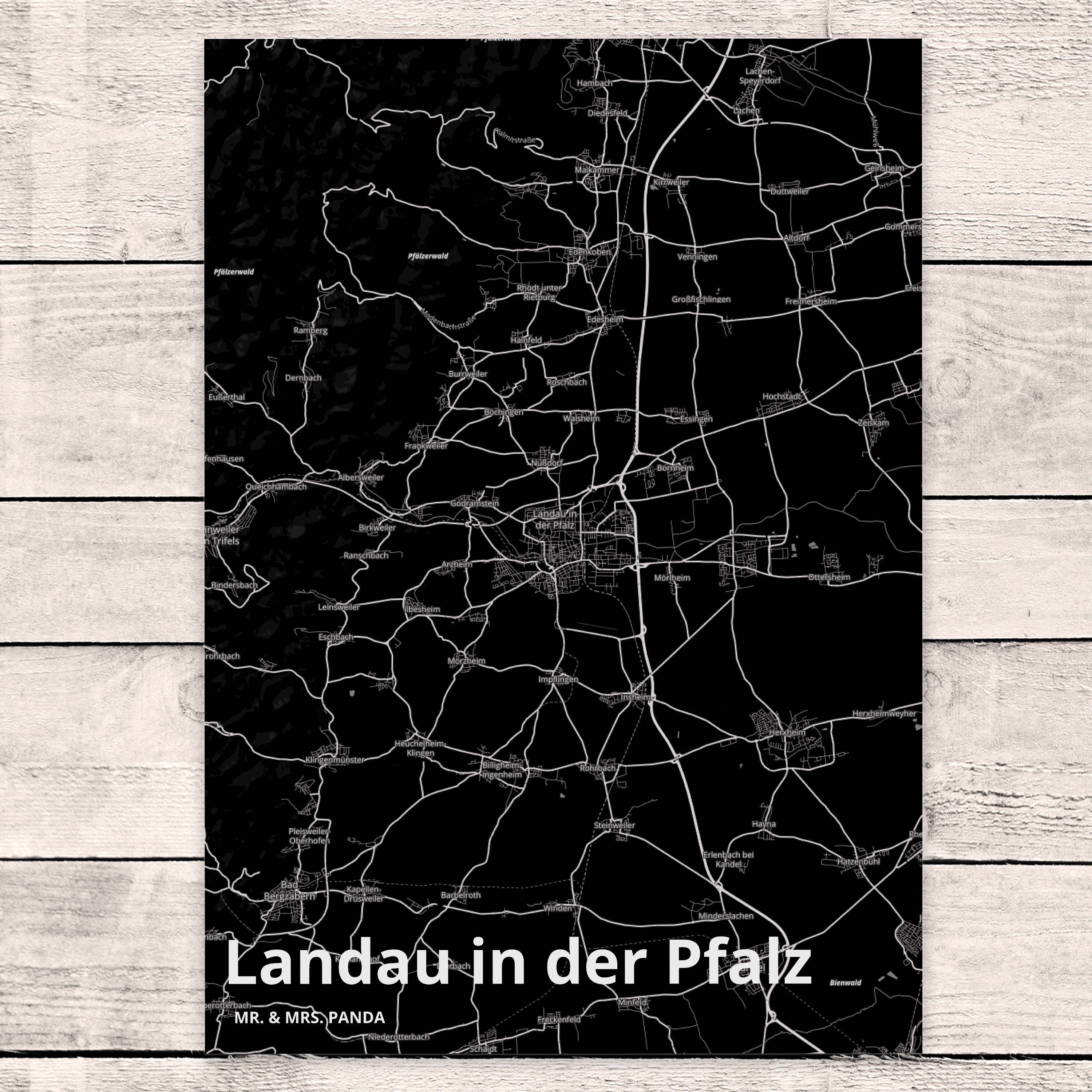 Panda Landau Mr. Postkarte Stadtp Stadt Mrs. Dorf Karte in der Landkarte - Map & Geschenk, Pfalz