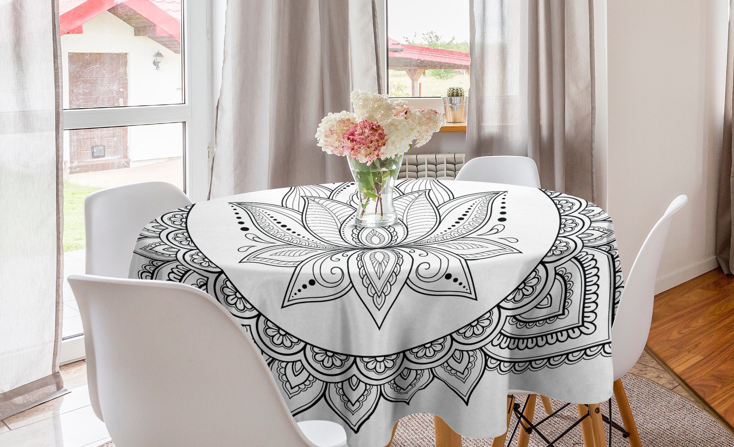 Abakuhaus Tischdecke Kreis Tischdecke Abdeckung für Esszimmer Küche Dekoration, Mandala Folk Zier Tattoo-Kunst