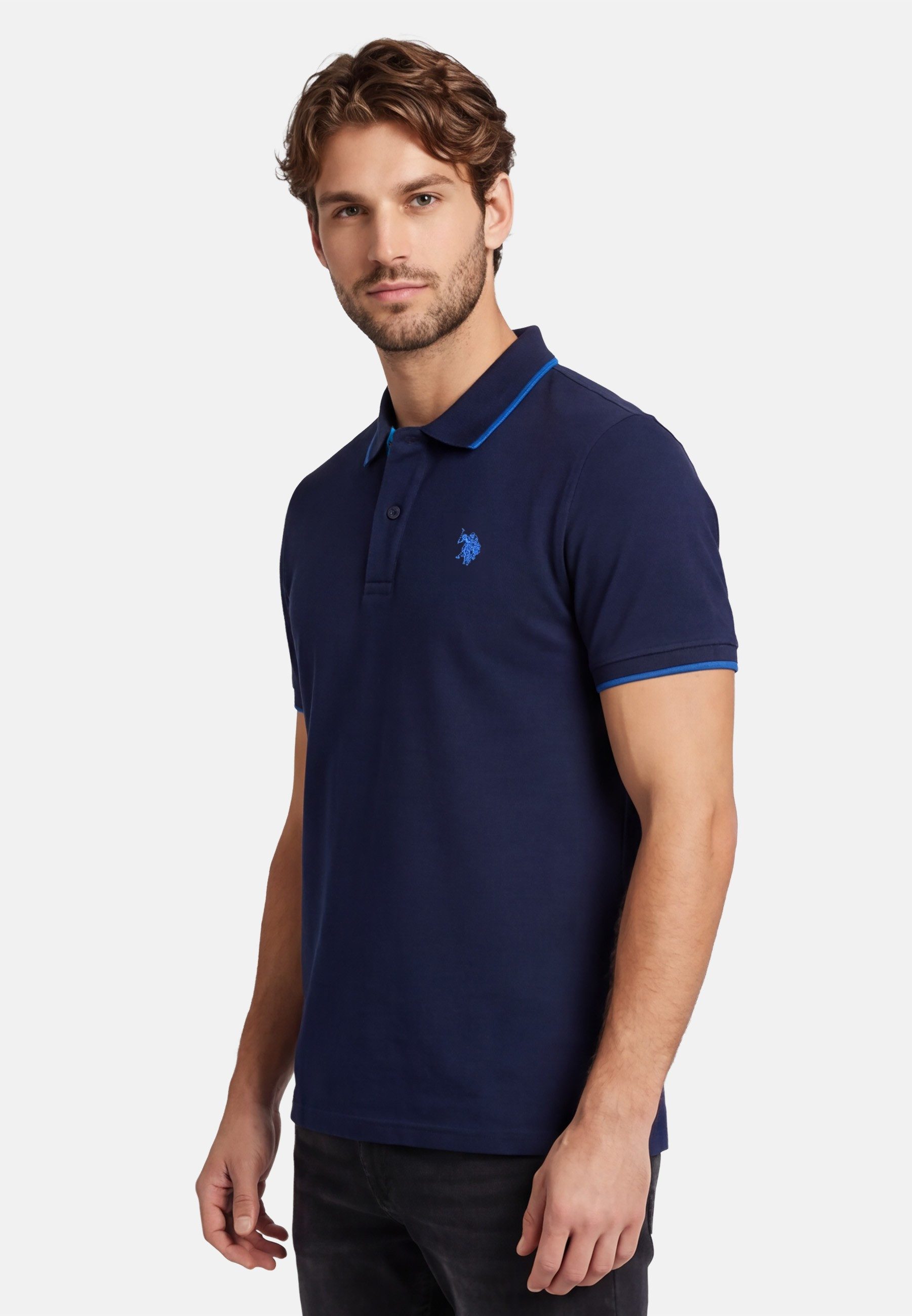 U.S. Polo Assn. Poloshirt USKayle – Classic Fit kurzarm mit Logo-Stickerei Mit Flachstrick-Kragen, Knopfleiste und elastischer Baumwollmischung