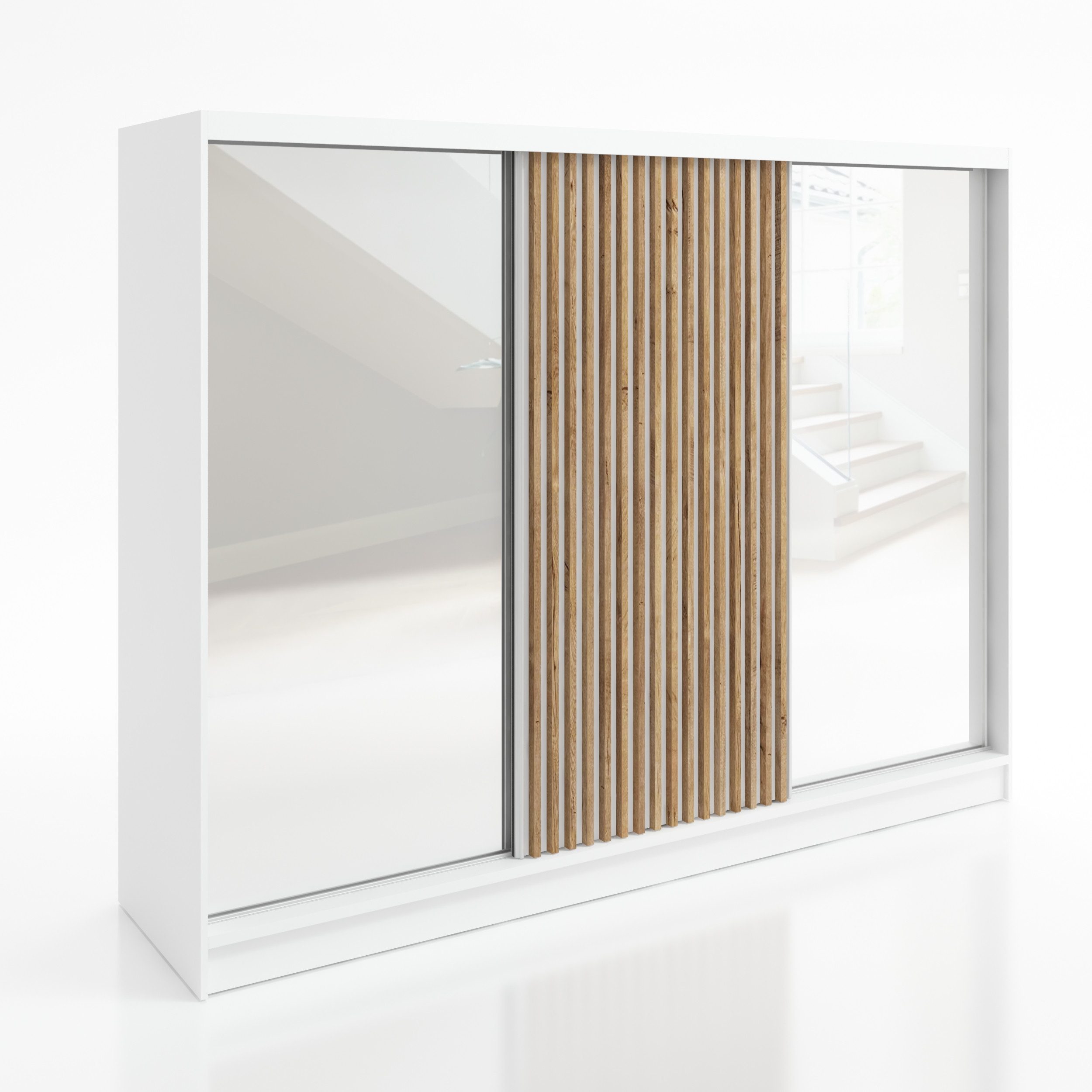 A&J MöbelLand GmbH Schiebetürenschrank DIVER 200 cm mit 3D-Lamellen und Spiegelfront (TOP ANGEBOT! Geräumiger Schrank mit einer Breite von 200 cm ideal zur Aufbewahrung von Kleidung und Accessoires. Wählen Sie das ideale Modell für Ihr Schlafzimmer!, TOP PRODUKT)