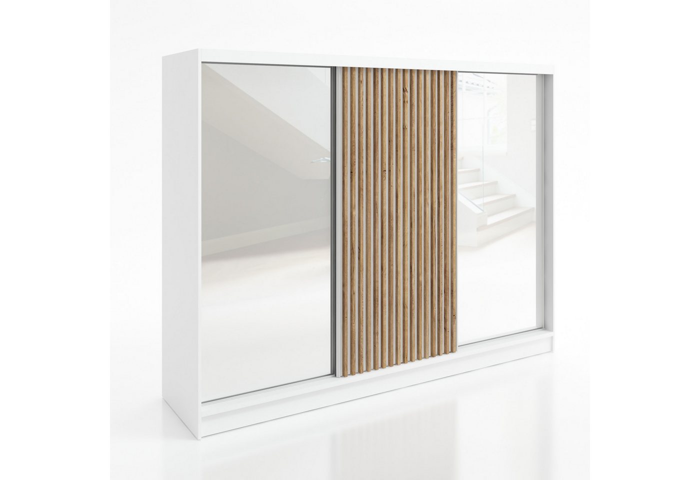 A&J MöbelLand GmbH Schiebetürenschrank DIVER 200 cm mit 3D-Lamellen und Spiegelfront (TOP ANGEBOT! Geräumiger Schrank mit einer Breite von 200 cm ideal zur Aufbewahrung von Kleidung und Accessoires. Wählen Sie das ideale Modell für Ihr Schlafzimmer!, TOP