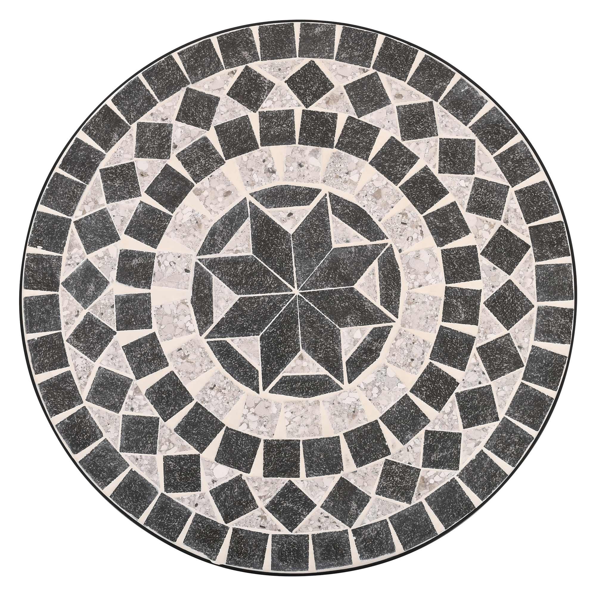 Raburg Gartentisch Mosaiktisch, Balkon- und Terrassentisch, 60 cm Ø, 72 cm hoch, Mayla (rund), liebevolle Handarbeit, Mosaikmuster, schwarzes Metallgestell