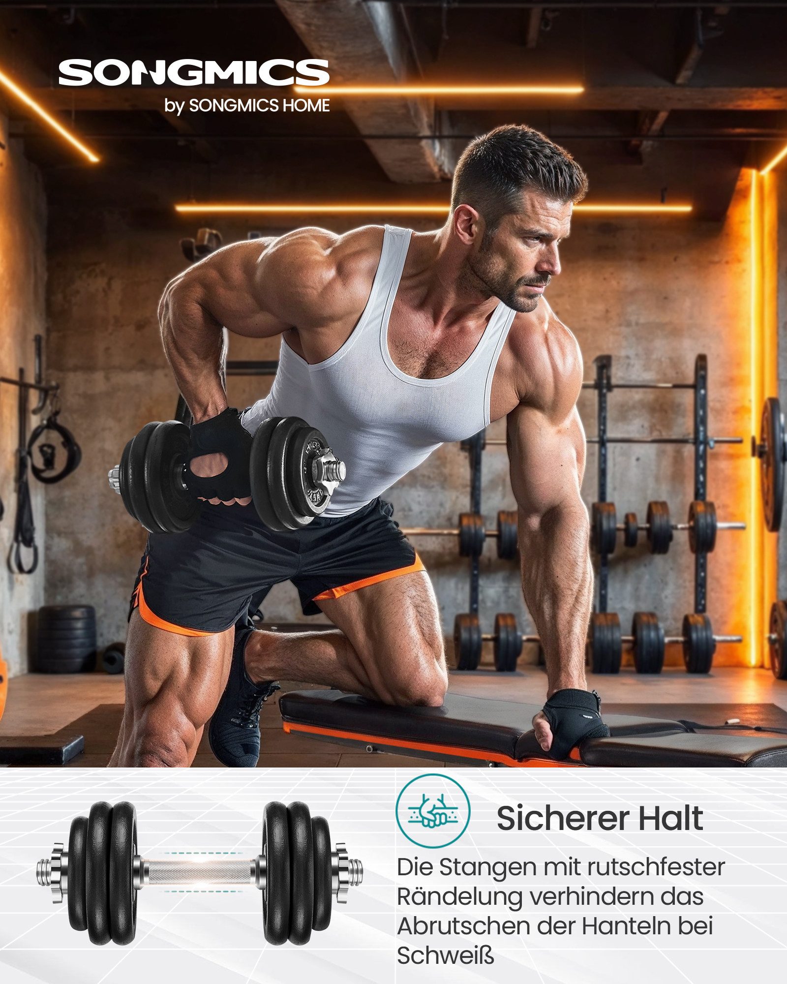 SONGMICS Hantel-Set Kurzhanteln, 2er Set, verstellbar, Kurzhantelset mit Verbindungsrohr