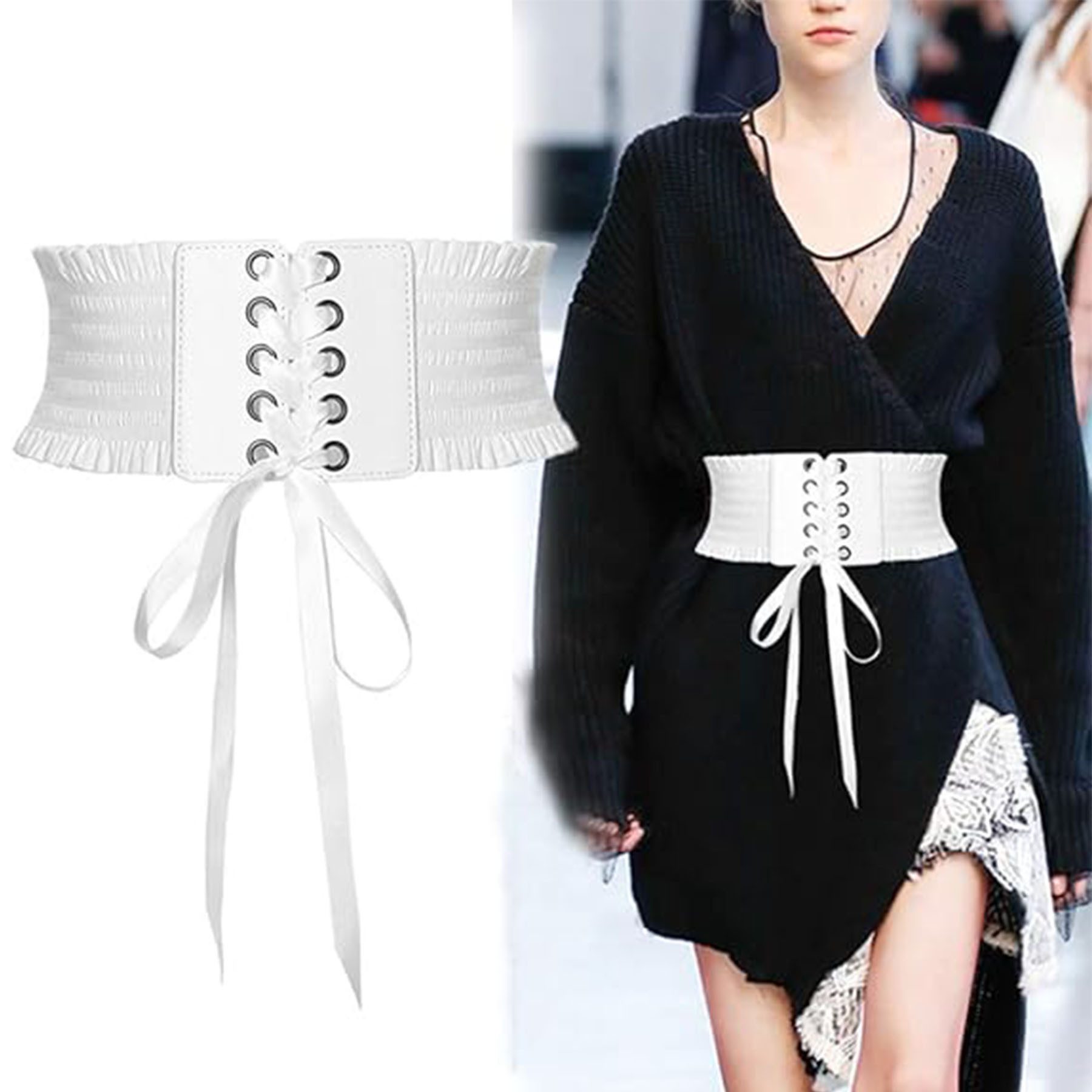 Mutig Taillengürtel 2-teiliger Satz Breite dehnbare Gürtel für Damen,Vintage Taillengürtel (Tied Schnürung Gürtel mit Schnalle,Modischer & vielseitiger Dekogürtel, passend zu Kleidern, Hemden, Blazern, Trenchcoats, festlichen Outfits) 2 pc Vintage elastischer Taillengürtel für Weihnachts,Halloween Partys