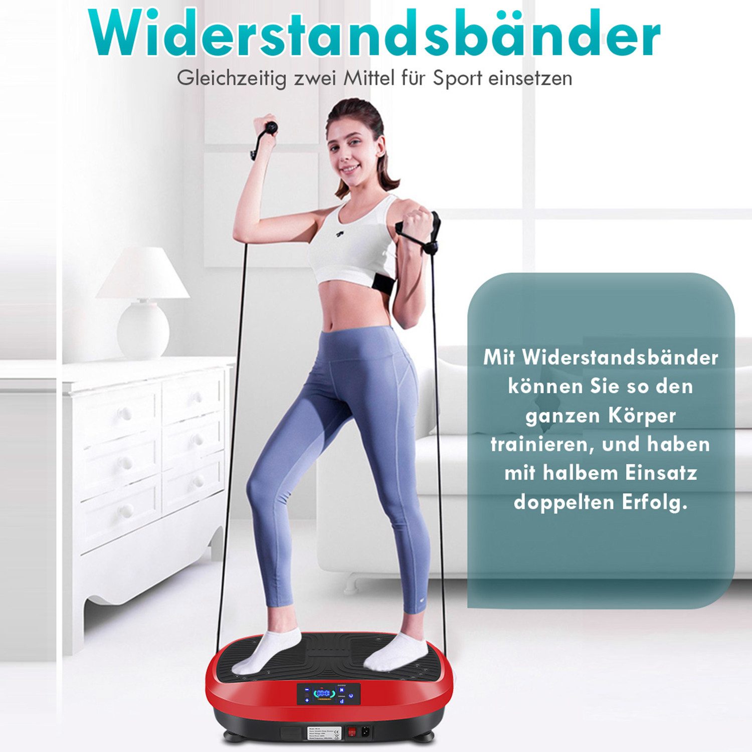 kehot Vibrationsplatte Ganzkörper, 3D Fitnessgeräte mit 2 Bändern & Fernbedienung, 200 W, 120 Intensitätsstufen, (Set, mit Trainingsbandern), Schwingung Modus, 6 voreingestellte Modi