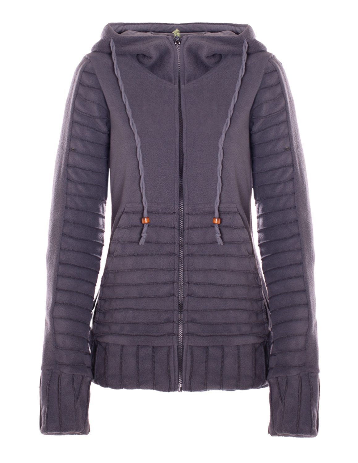 Vishes Kapuzenfleecejacke Damen Fleecejacke Zipfelkapuze Daumenlöcher Patchwork Warm Alternative Mode, Boho, Hippie, Ethno, Festival