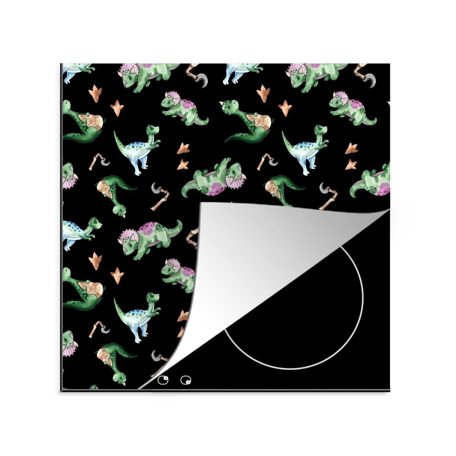 MuchoWow Herdblende-/Abdeckplatte Kinderzimmer - Schwarz - Dinosaurier - Jungen - Mädchen - Kinder, Vinyl, (1 tlg), 78x78 cm, Ceranfeldabdeckung, Arbeitsplatte für küche