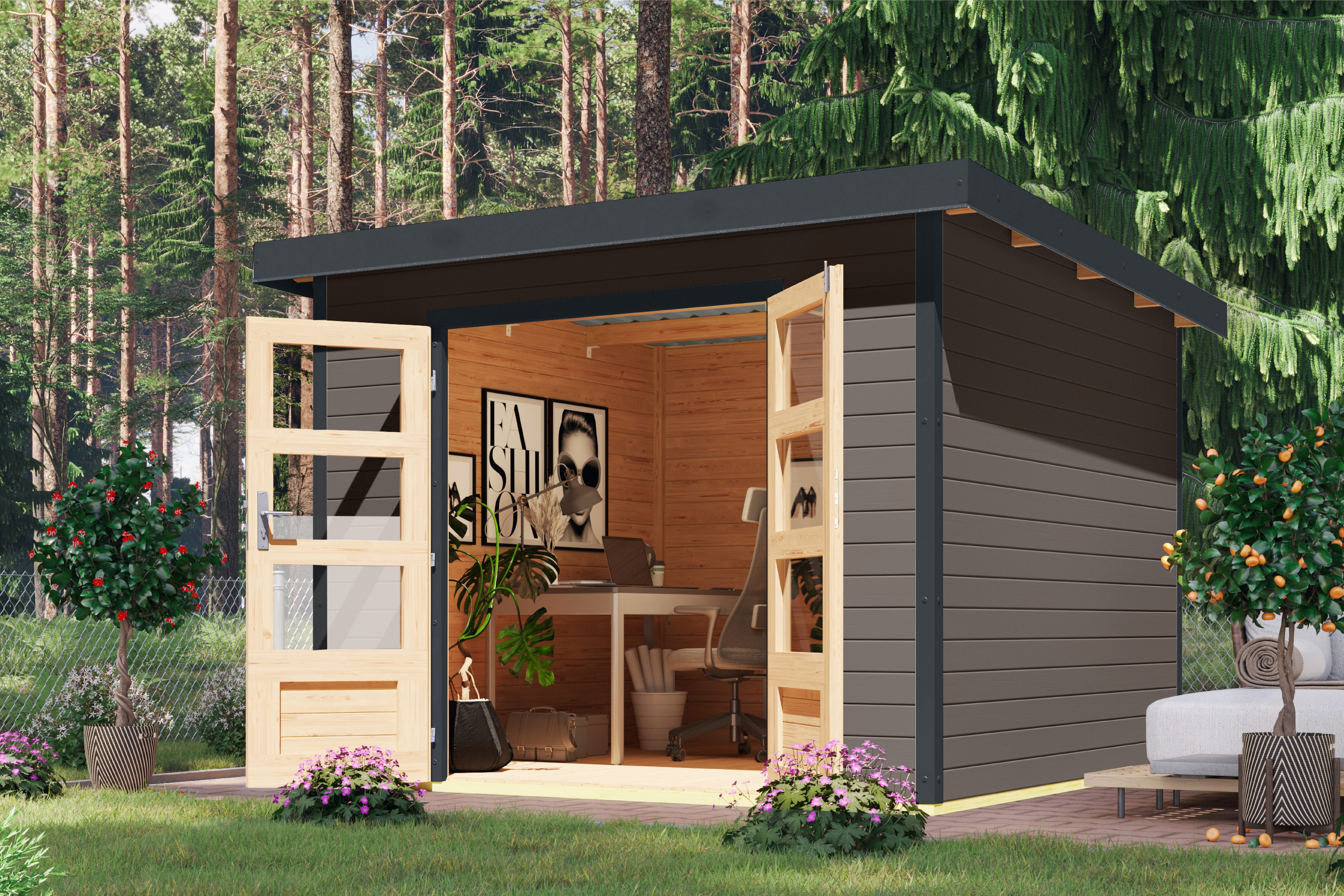 Karibu Gartenhaus Plutino 6, in verschiedenen Farben, BxT: 309x292,4 cm